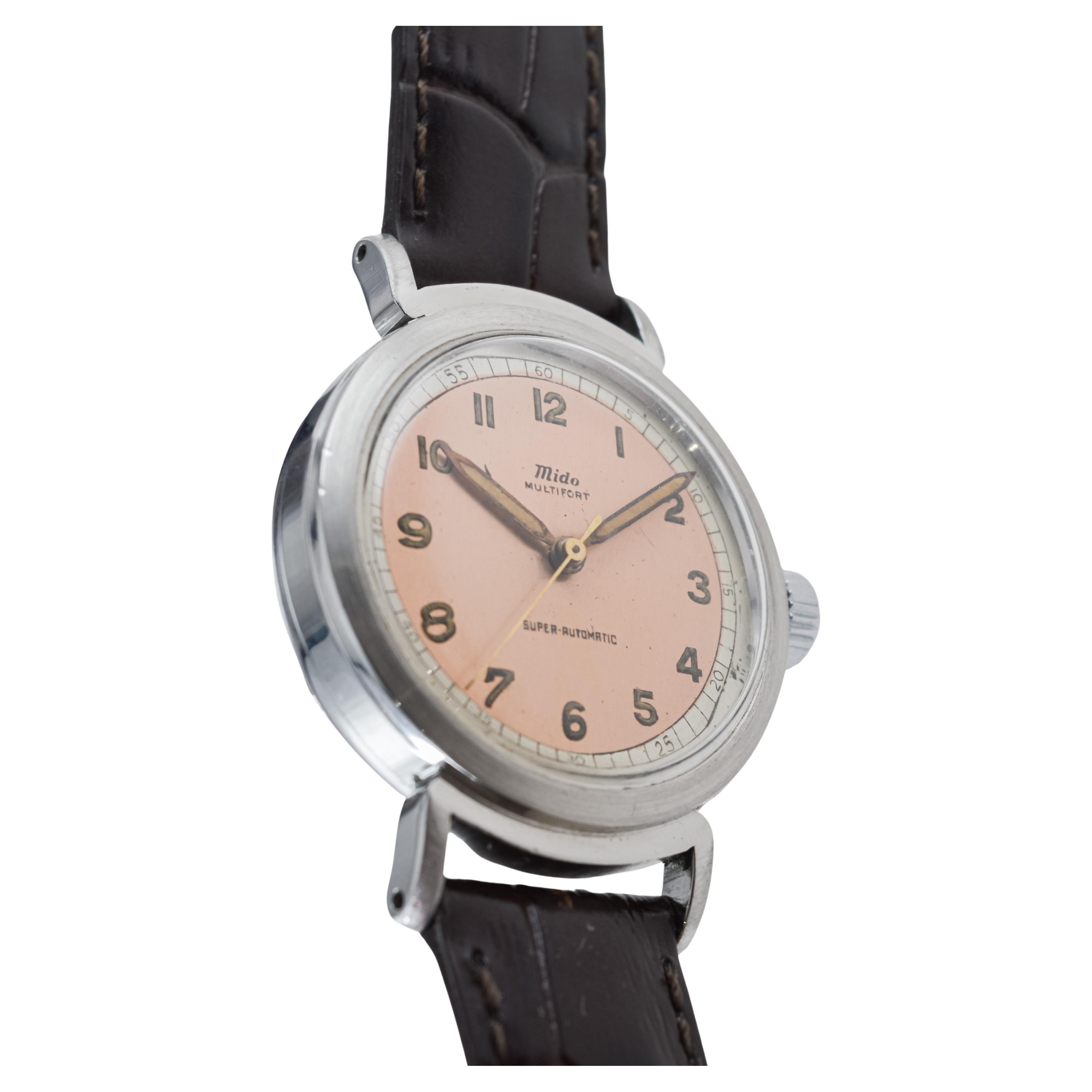 Mido Multifort Steel Early Bumper Automatic with Original Dial  from 1940's For Sale 3