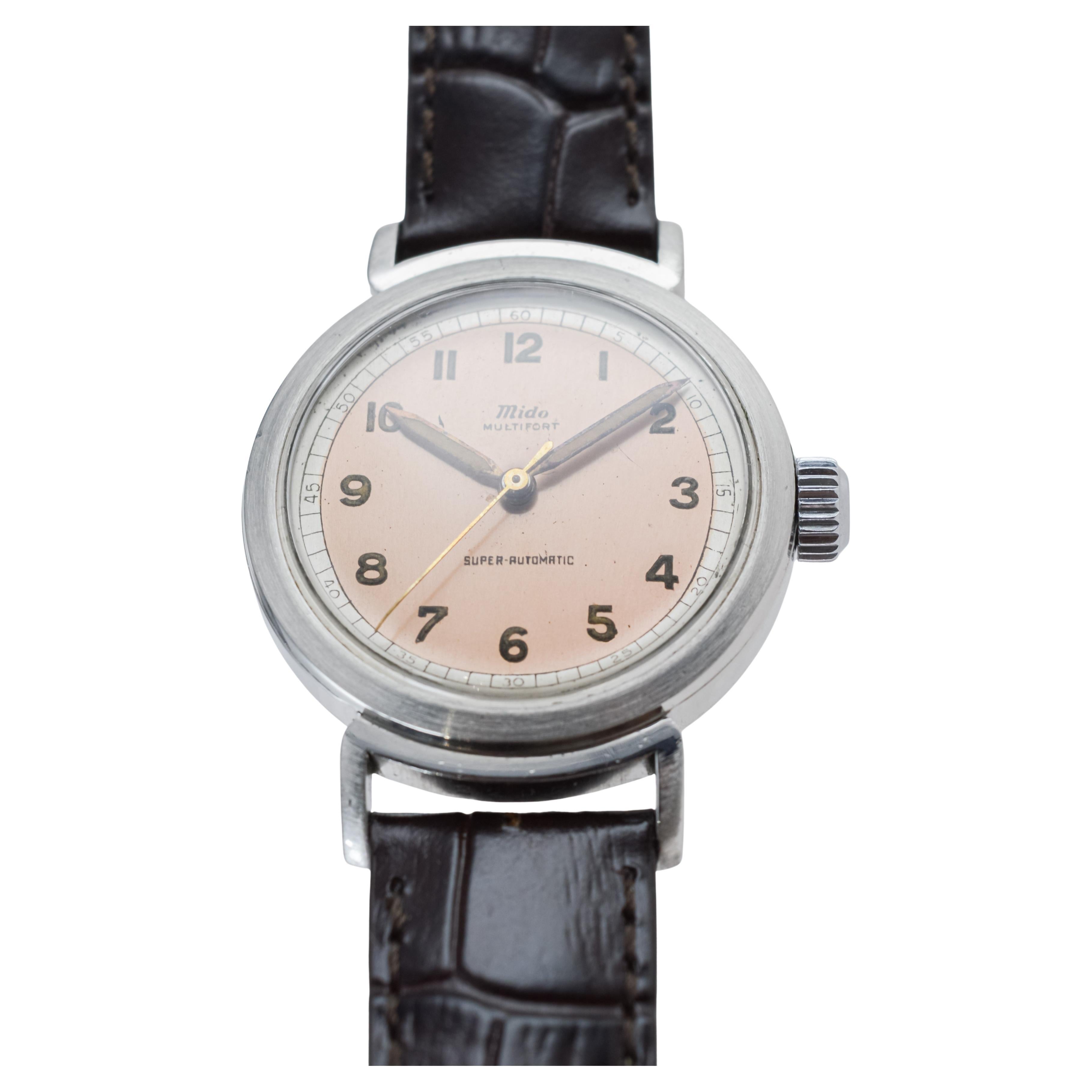Mido Multifort Steel Early Bumper Automatic with Original Dial  from 1940's For Sale 4