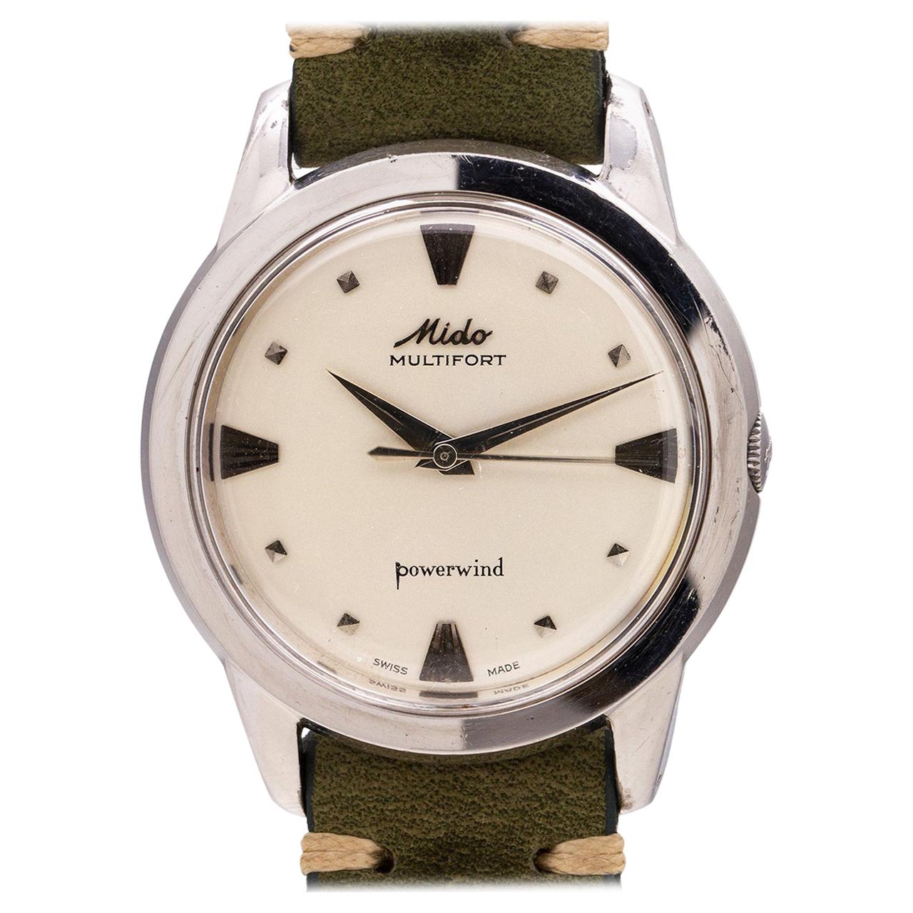 Mido Stainless Steel Multifort Powerwind self winding wristwatch, circa 1960