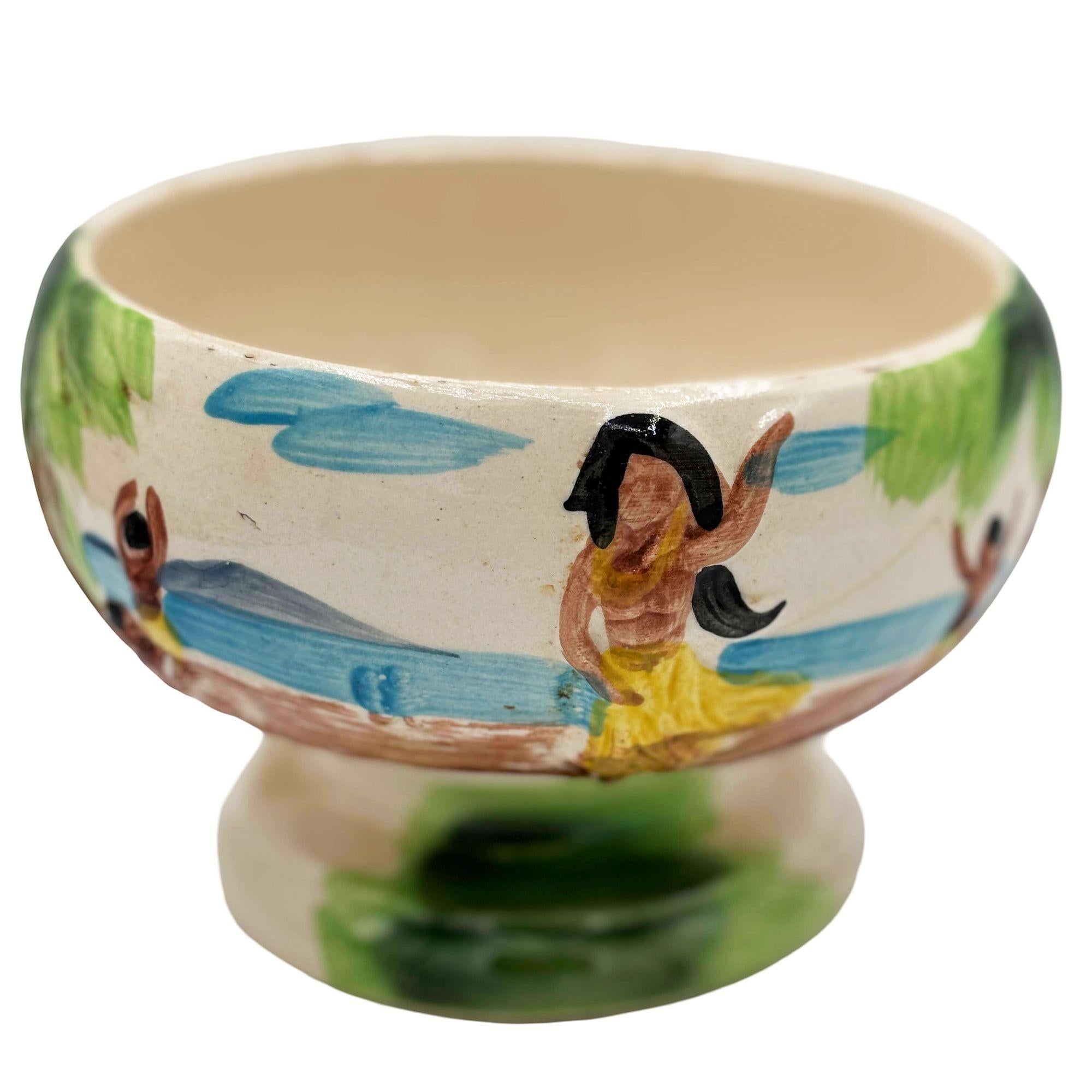 American Midp-century Hand Painted Harveys Casino Lake Tahoe Hula Scorpion Tiki Mug Bowl For Sale