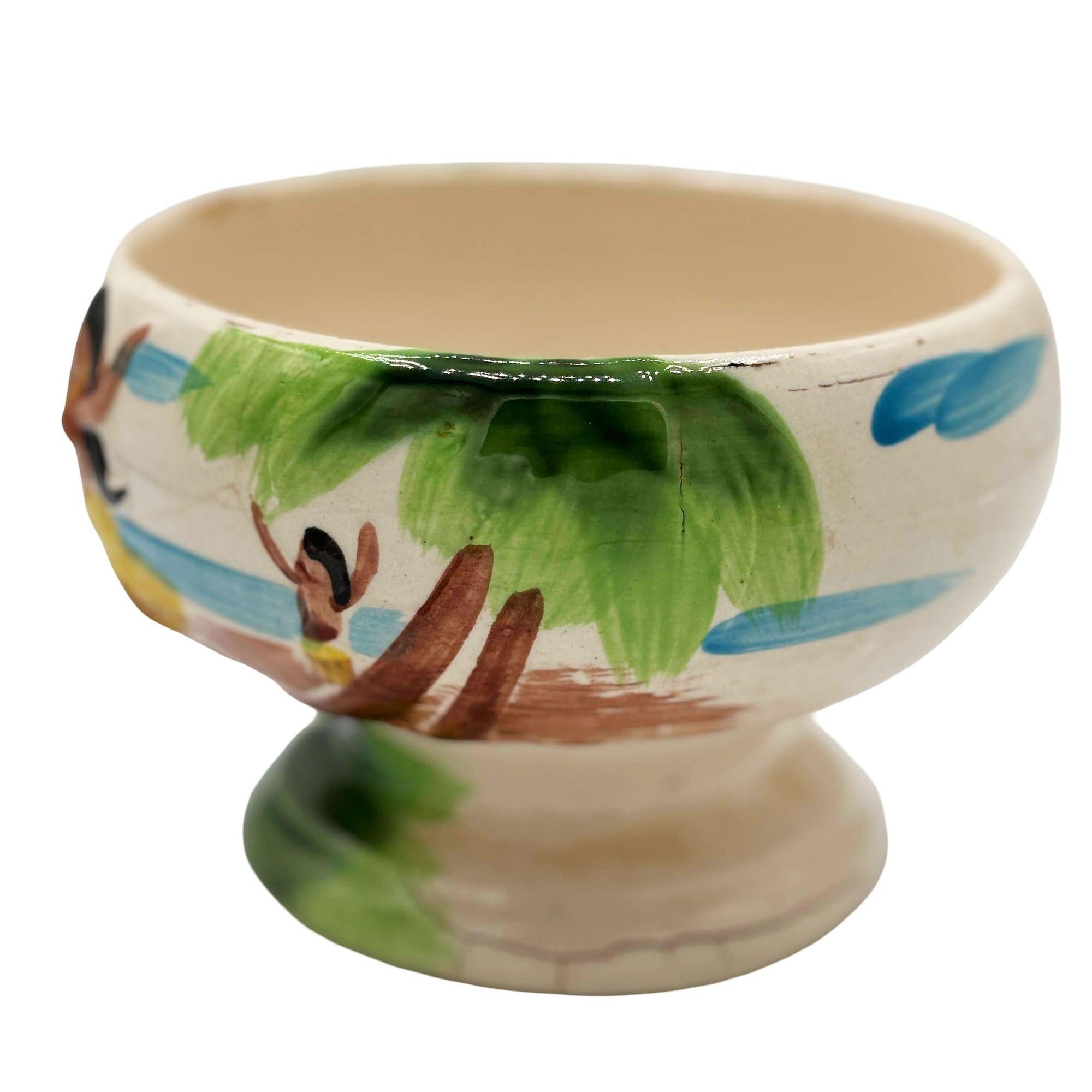 Mid-20th Century Midp-century Hand Painted Harveys Casino Lake Tahoe Hula Scorpion Tiki Mug Bowl For Sale