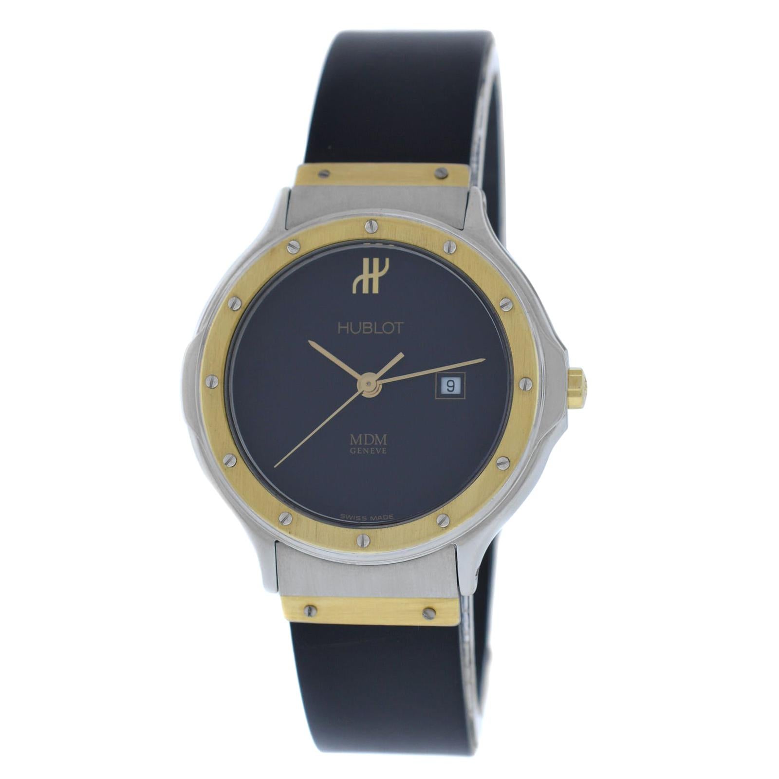 Midsize Hublot MDM Geneve Classic 1401.2 Steel 18 Karat Gold Quartz Watch For Sale