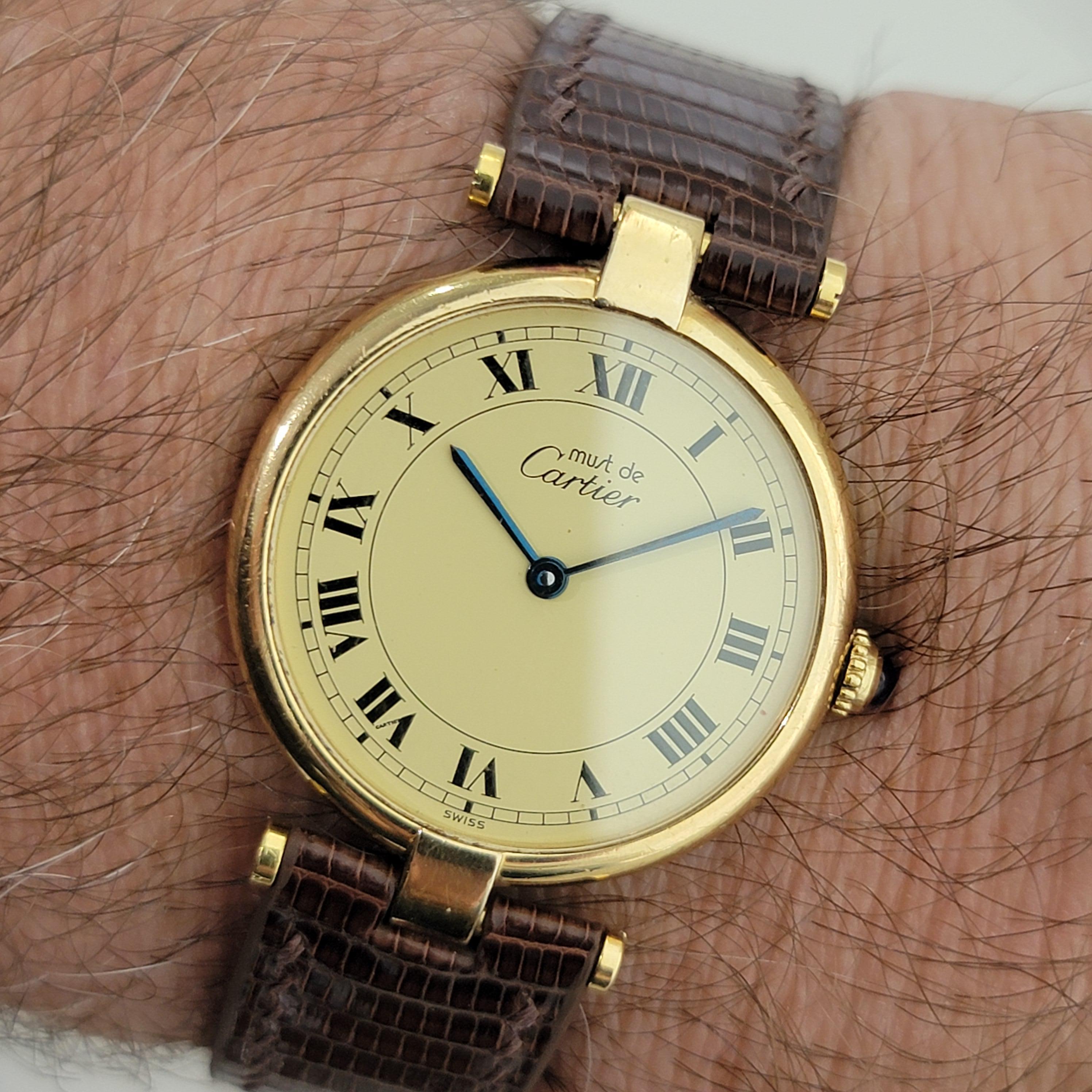 Must de Cartier Vemeil Paris 30mm Quarz vergoldete Dress Watch NA135B in mittlerer Größe im Angebot 7