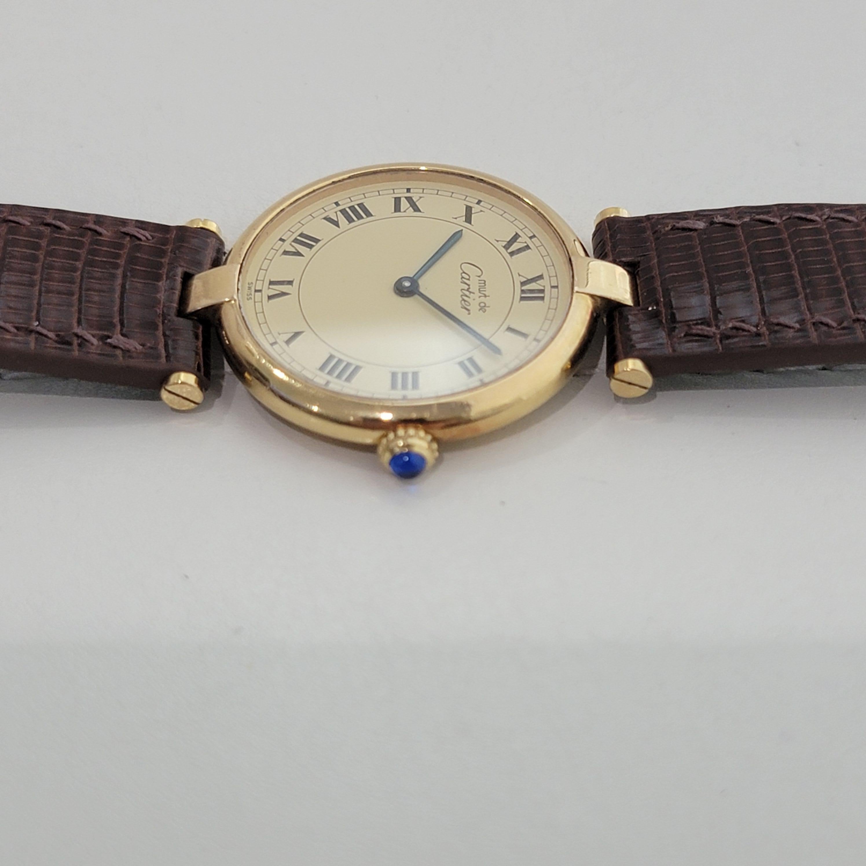 Must de Cartier Vemeil Paris 30mm Quarz vergoldete Dress Watch NA135B in mittlerer Größe im Angebot 1