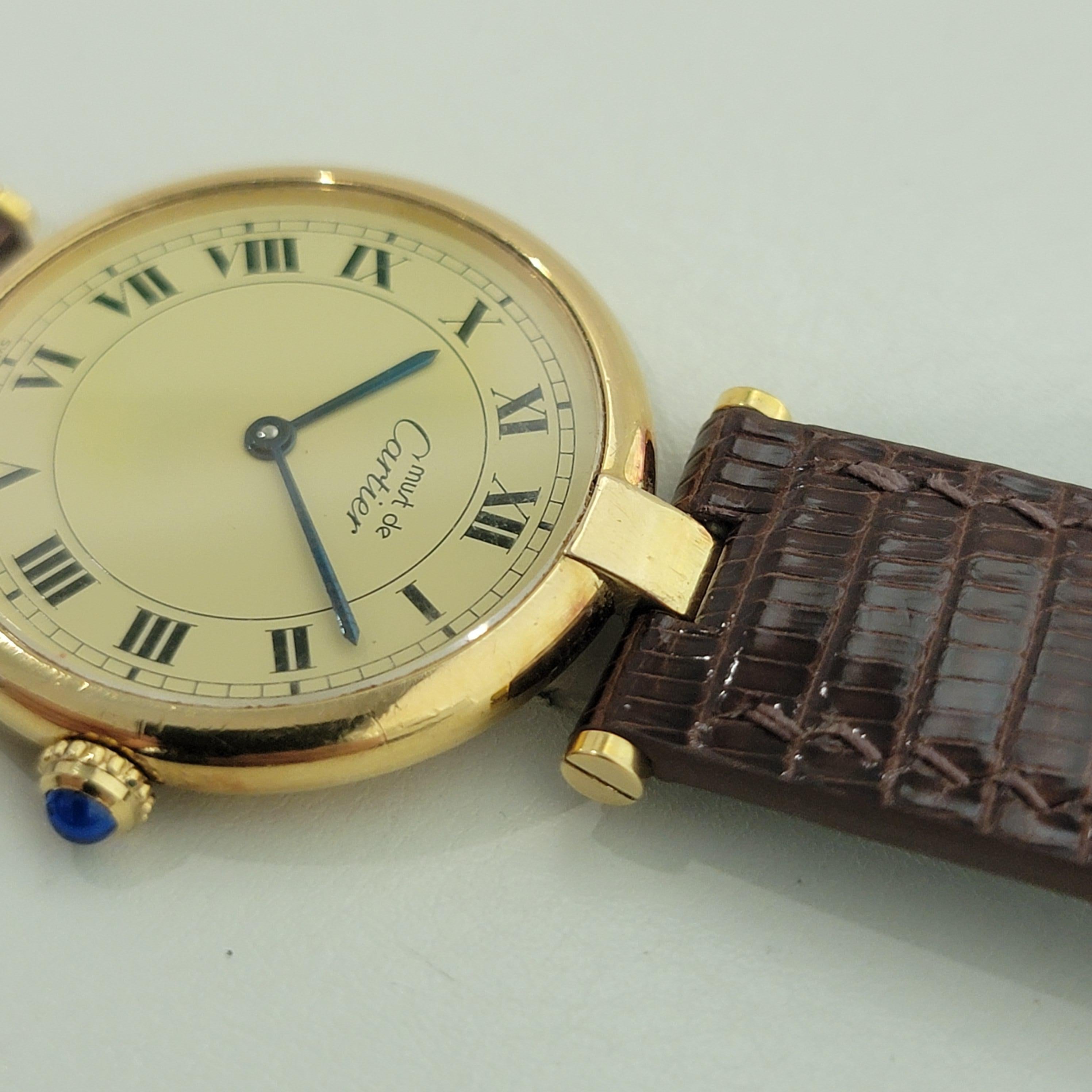 Must de Cartier Vemeil Paris 30mm Quarz vergoldete Dress Watch NA135B in mittlerer Größe im Angebot 2