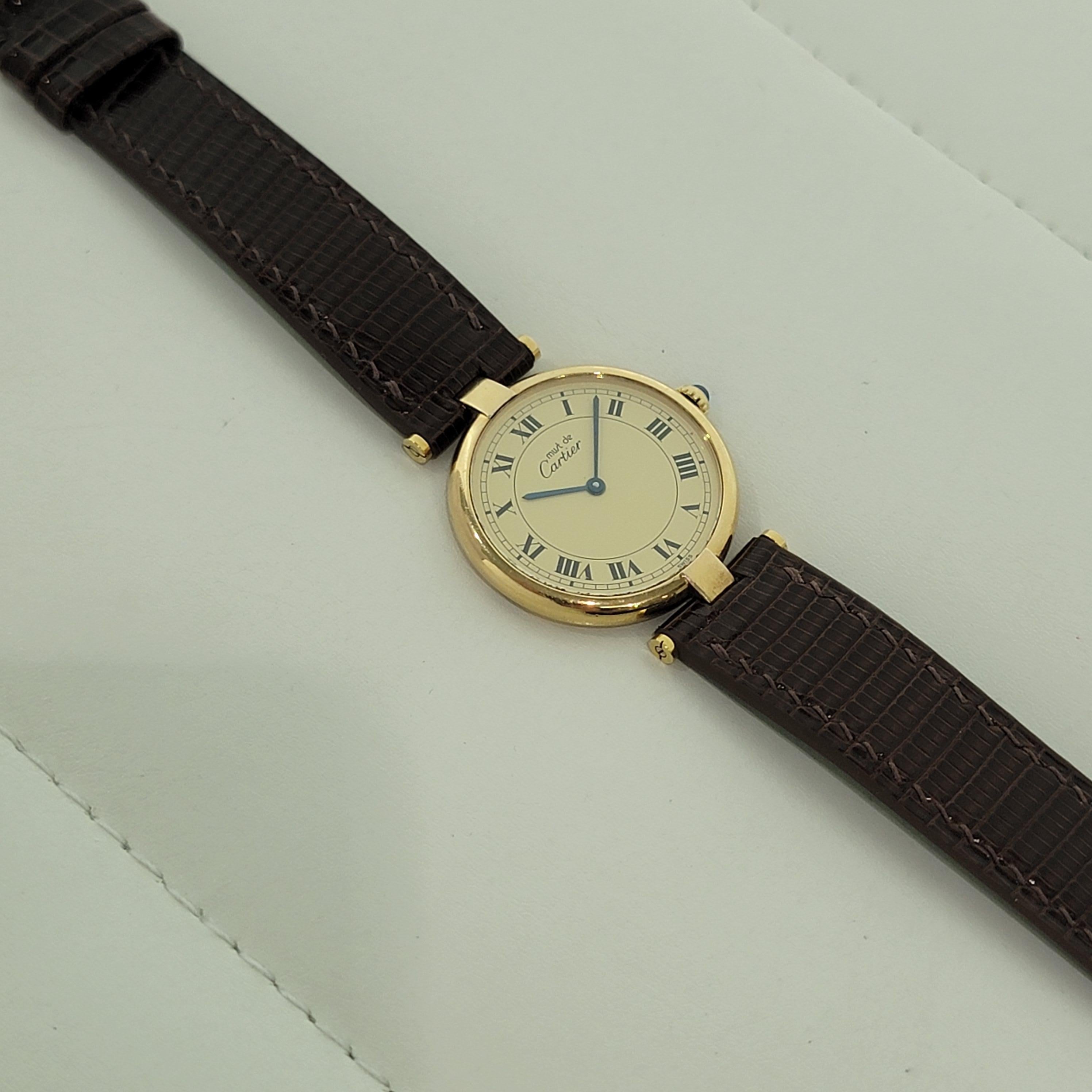 Must de Cartier Vemeil Paris 30mm Quarz vergoldete Dress Watch NA135B in mittlerer Größe im Angebot 3