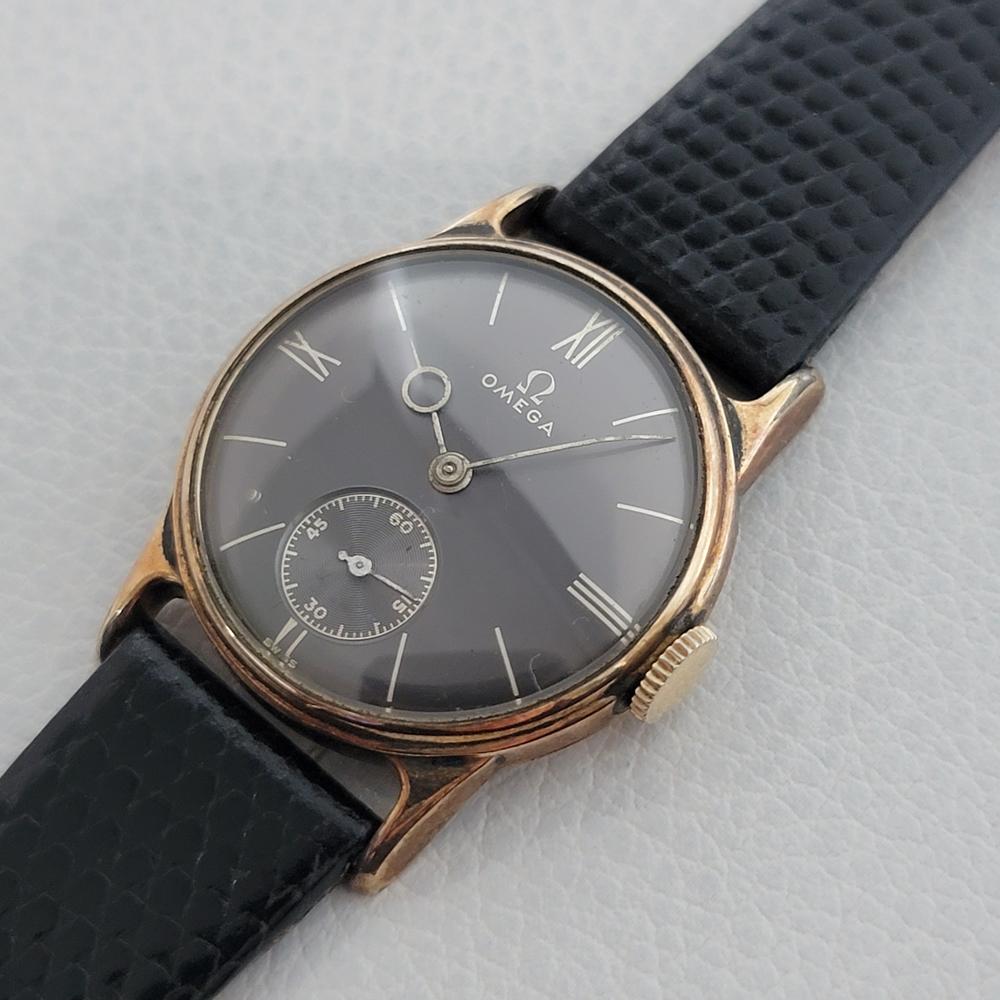 Handgefertigte Omega 28mm 14K Roségold-Uhr im Militärstil 1930er Jahre JM18 Herren