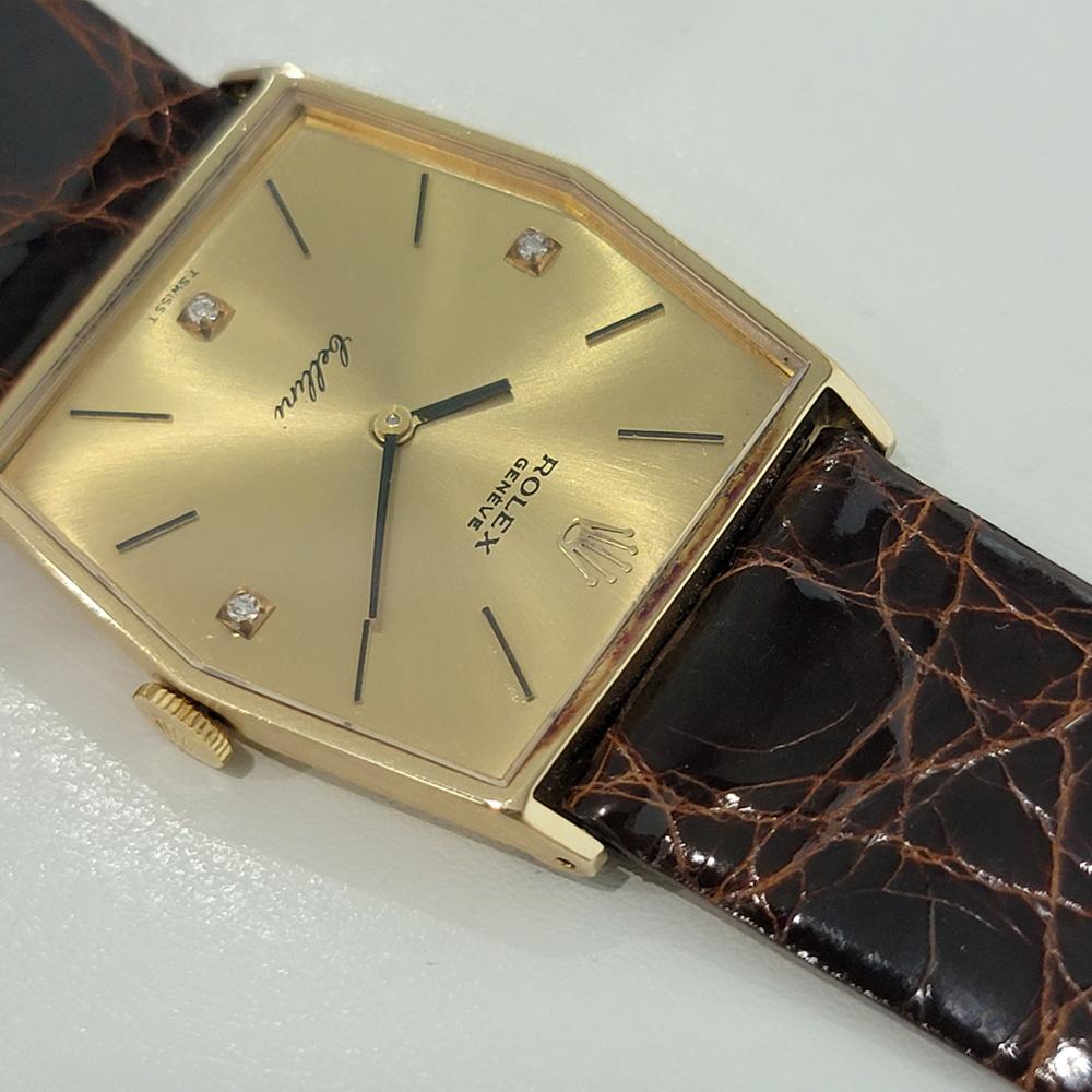 Midsize Rolex Cellini 4700 18k Gold Manual Wind Diamond Dial 1970s RA290 In Excellent Condition In Beverly Hills, CA