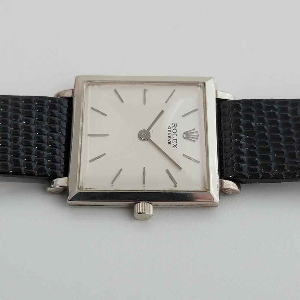 Midsize Rolex Geneve Ref 9491 18k White Gold Manual Wind 1950s RA368 In Excellent Condition In Beverly Hills, CA