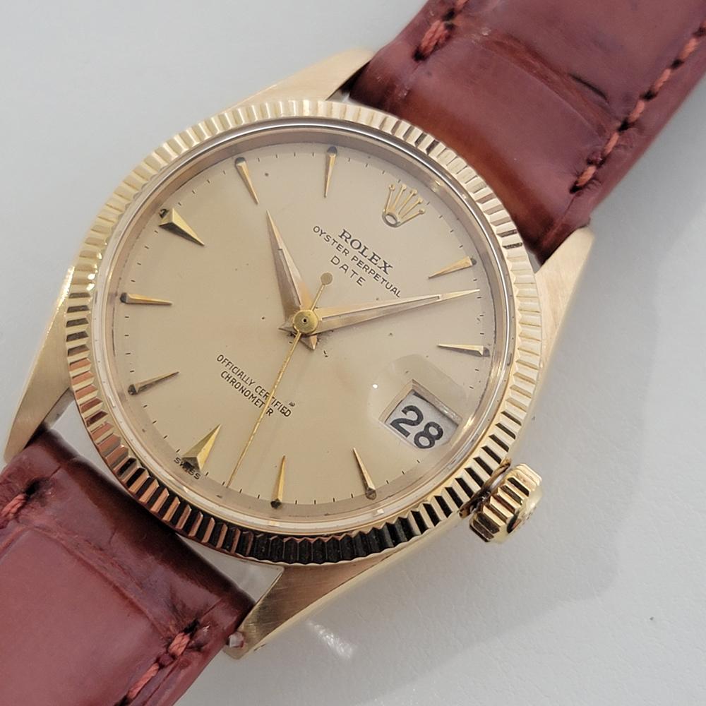 Men's Midsize Rolex Oyster Date 6627 18k Solid Gold 30mm Automatic 1950s Vintage RA507