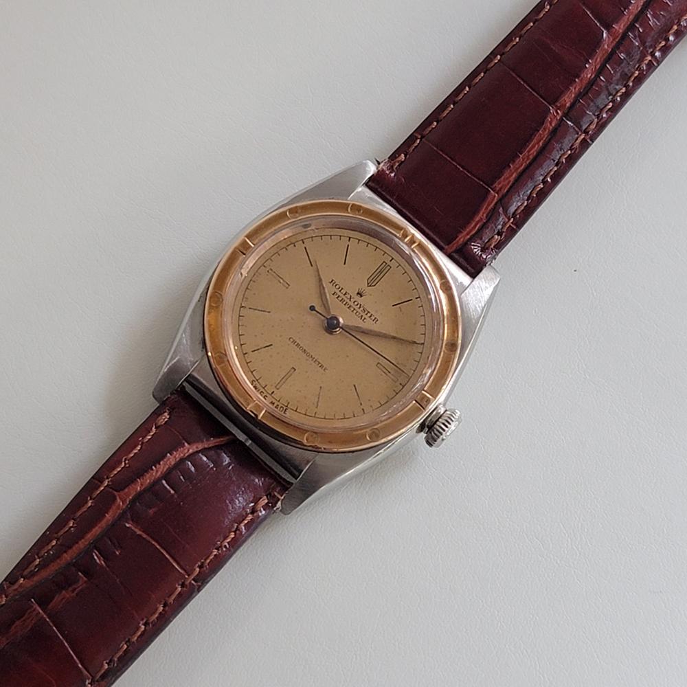 Midsize Rolex Oyster Perpetual 2940 18k Rose Gold SS Automatic 1940s RA8 In Excellent Condition In Beverly Hills, CA