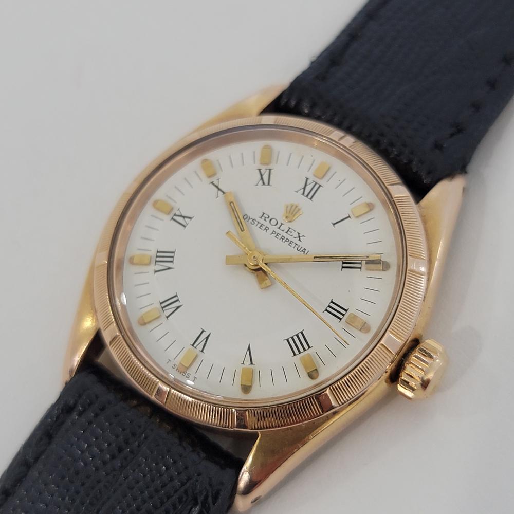Midsize Rolex Oyster Perpetual 6549 18k Rose Gold Automatic 1950s RJC161 In Excellent Condition In Beverly Hills, CA