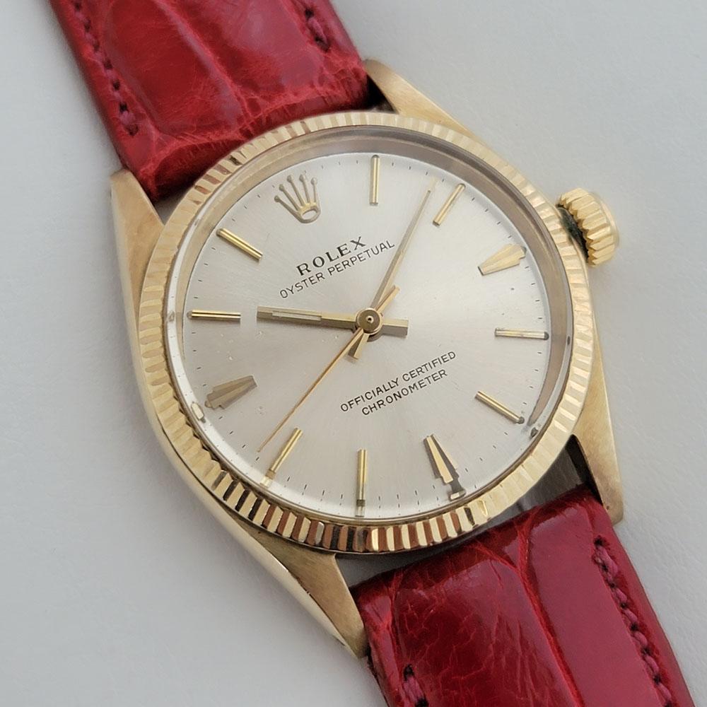 Midsize Rolex Oyster Perpetual 6551 14k Gold Automatic 1960s Swiss RA276R In Excellent Condition In Beverly Hills, CA
