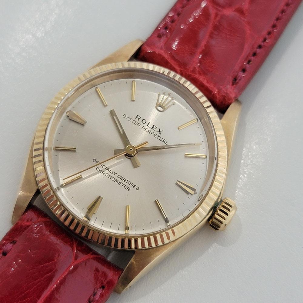 Midsize Rolex Oyster Perpetual 6551 14k Gold Automatic 1960s Swiss RA276R In Excellent Condition For Sale In Beverly Hills, CA