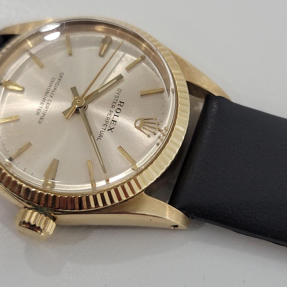 Midsize Rolex Oyster Perpetual 6551 14k Gold Automatic 1960s Vintage RA276 In Excellent Condition For Sale In Beverly Hills, CA