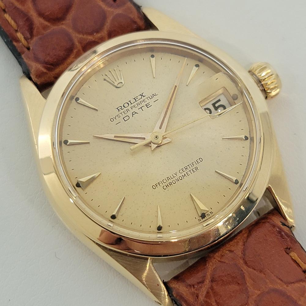 Midsize Rolex Oyster Perpetual Date 6624 30mm 18k Gold Automatic 1960s RA456 In Excellent Condition For Sale In Beverly Hills, CA