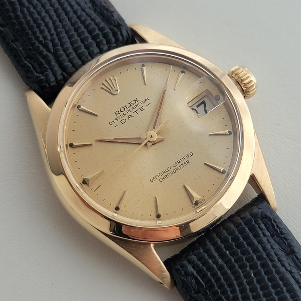 Midsize Rolex Oyster Perpetual Date 6624 30mm 18k Gold Automatic 1960s RA456 In Excellent Condition For Sale In Beverly Hills, CA