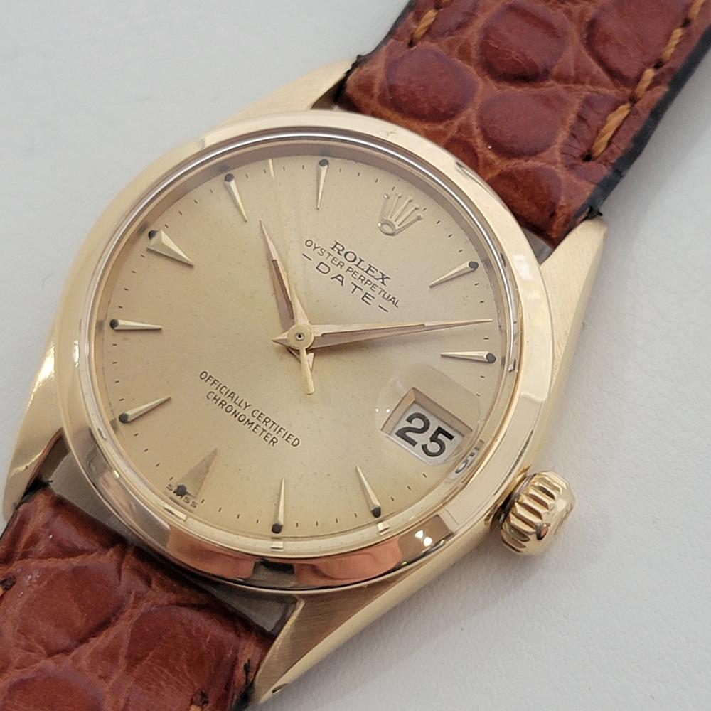 Men's Midsize Rolex Oyster Perpetual Date 6624 30mm 18k Gold Automatic 1960s RA456 For Sale