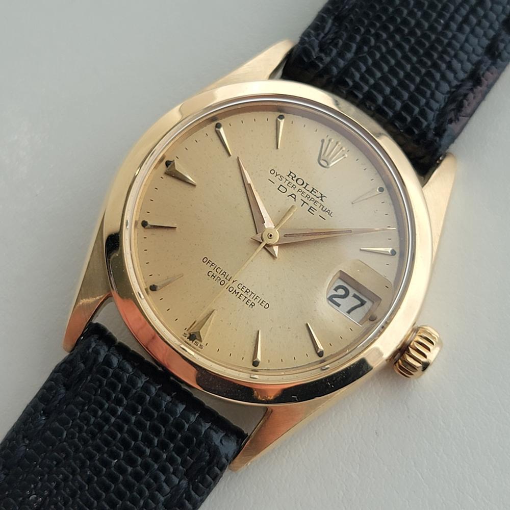 Men's Midsize Rolex Oyster Perpetual Date 6624 30mm 18k Gold Automatic 1960s RA456 For Sale
