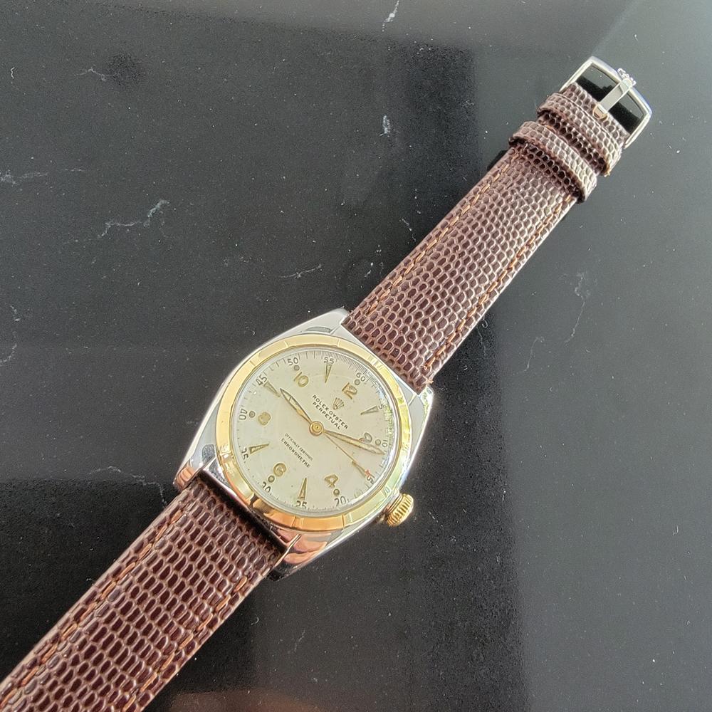 Midsize Rolex Oyster Perpetual Ref 5011 14k Gold & SS Automatic 1940s MA205 In Excellent Condition In Beverly Hills, CA