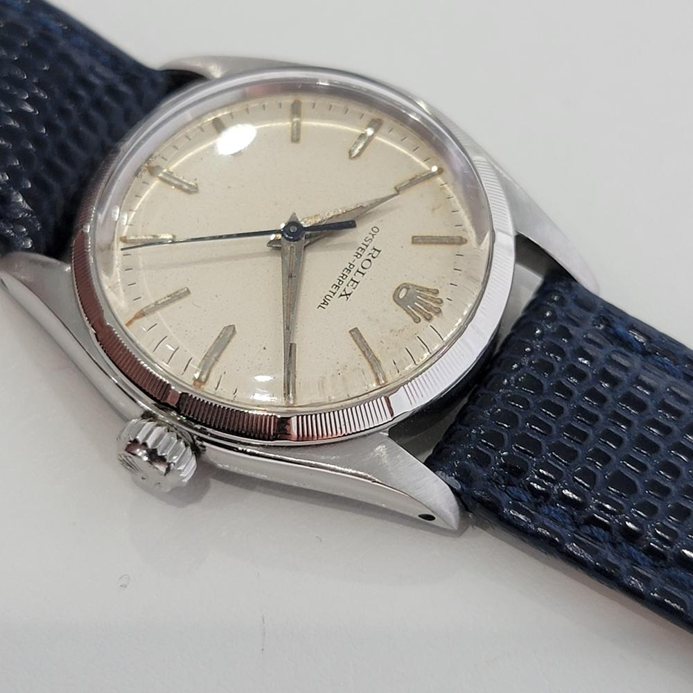 Midsize Rolex Oyster Perpetual Ref 6549 Automatic Watch 1950s Swiss RA144BL In Excellent Condition In Beverly Hills, CA