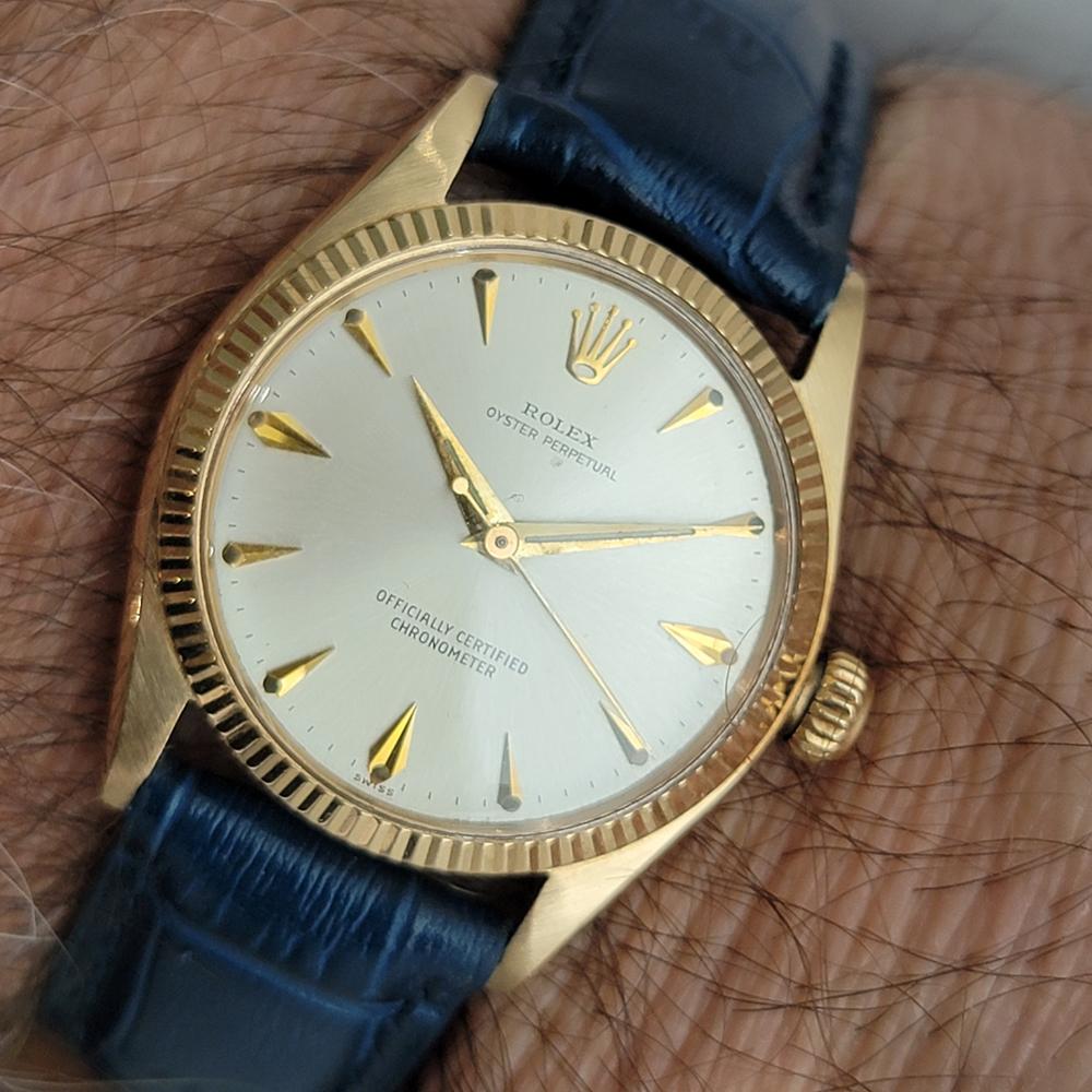 Midsize Rolex Oyster Perpetual Ref 6551 18k Gold 30mm Automatic 1950s RA470B 9
