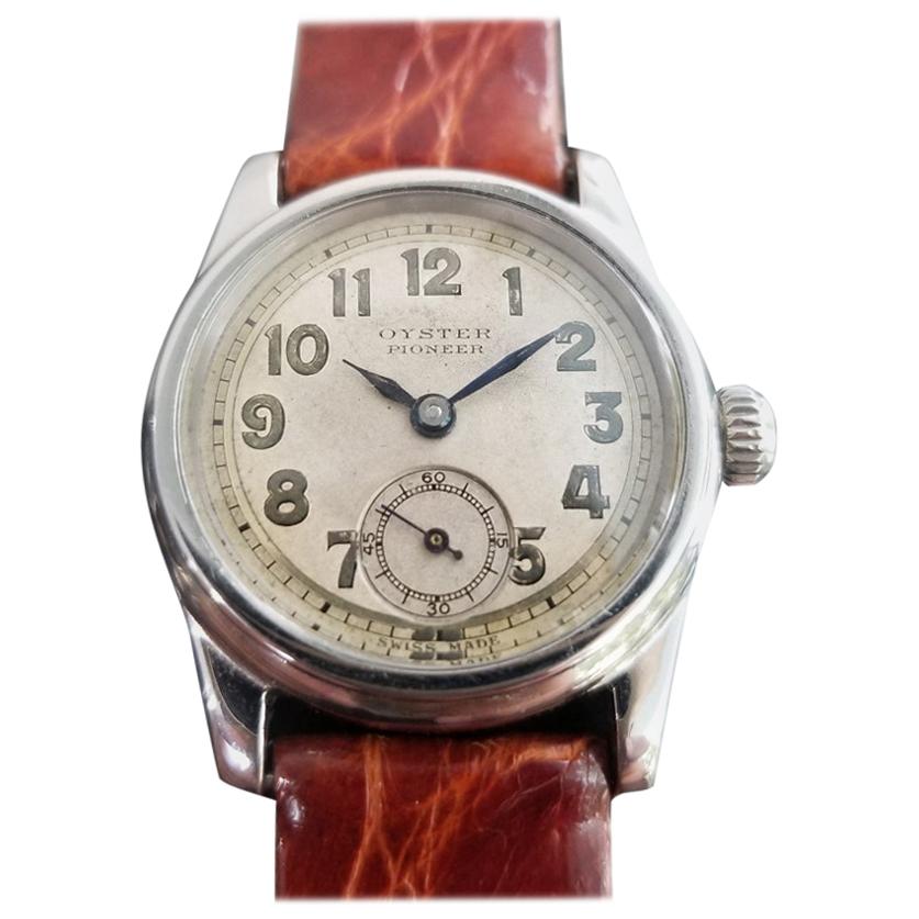 Midsize Oyster Pioneer 3373 Hand-Wind Military Watch by Rolex, 1930s MA190
