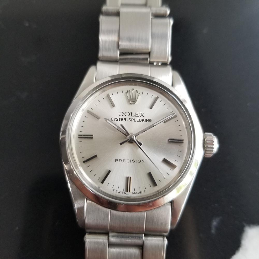Timeless icon, Men's all-stainless steel midsize Rolex Oyster Speedking Precision ref.6430 hand-wind, c.1966, all original. Verified authentic by a master watchmaker. Gorgeous, original unrefurbished silver Rolex dial, applied silver indice hour