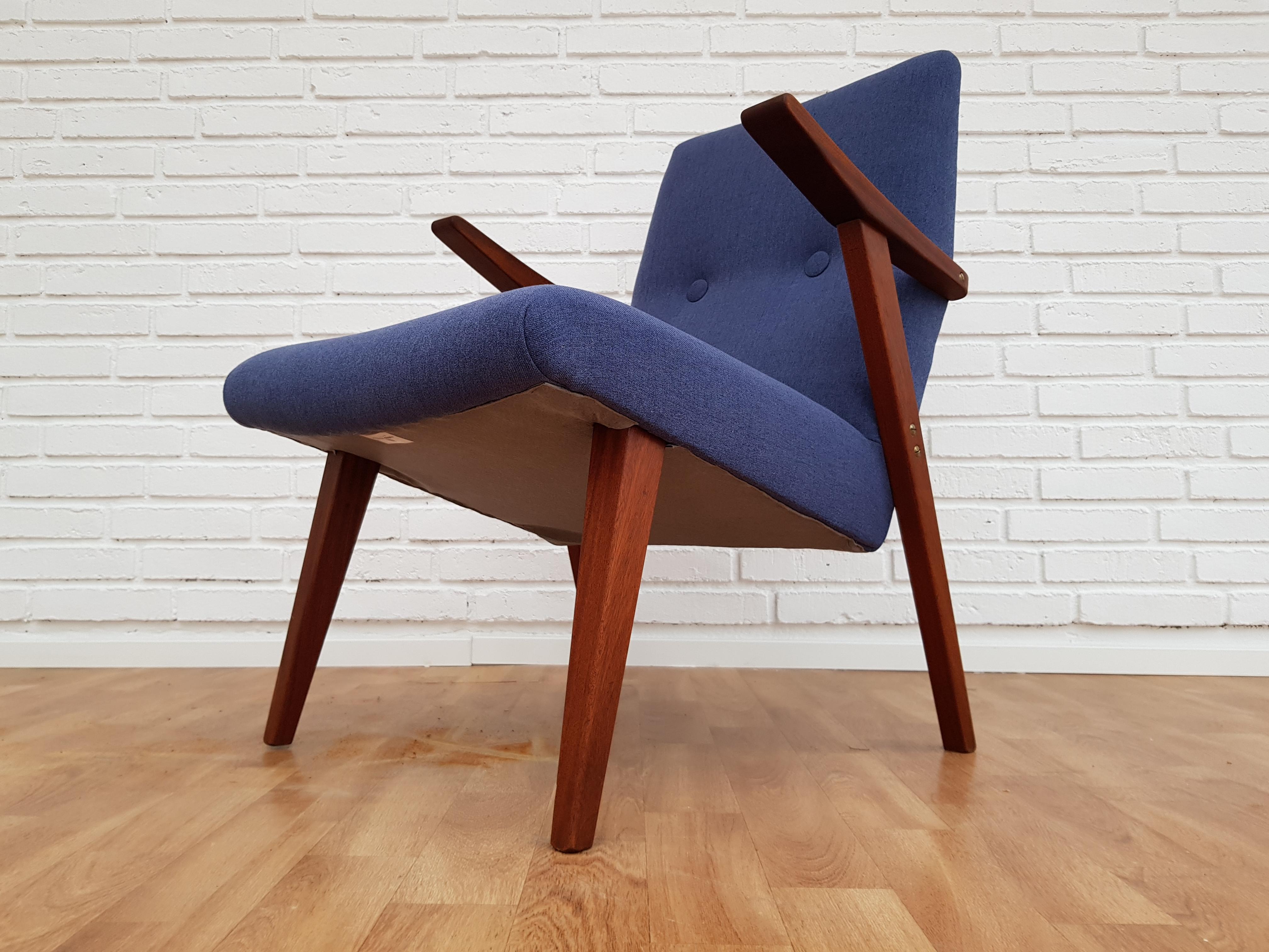 Fabric Scandinavian Design, Armchair, 1960s, Teakwood, Completely Restored