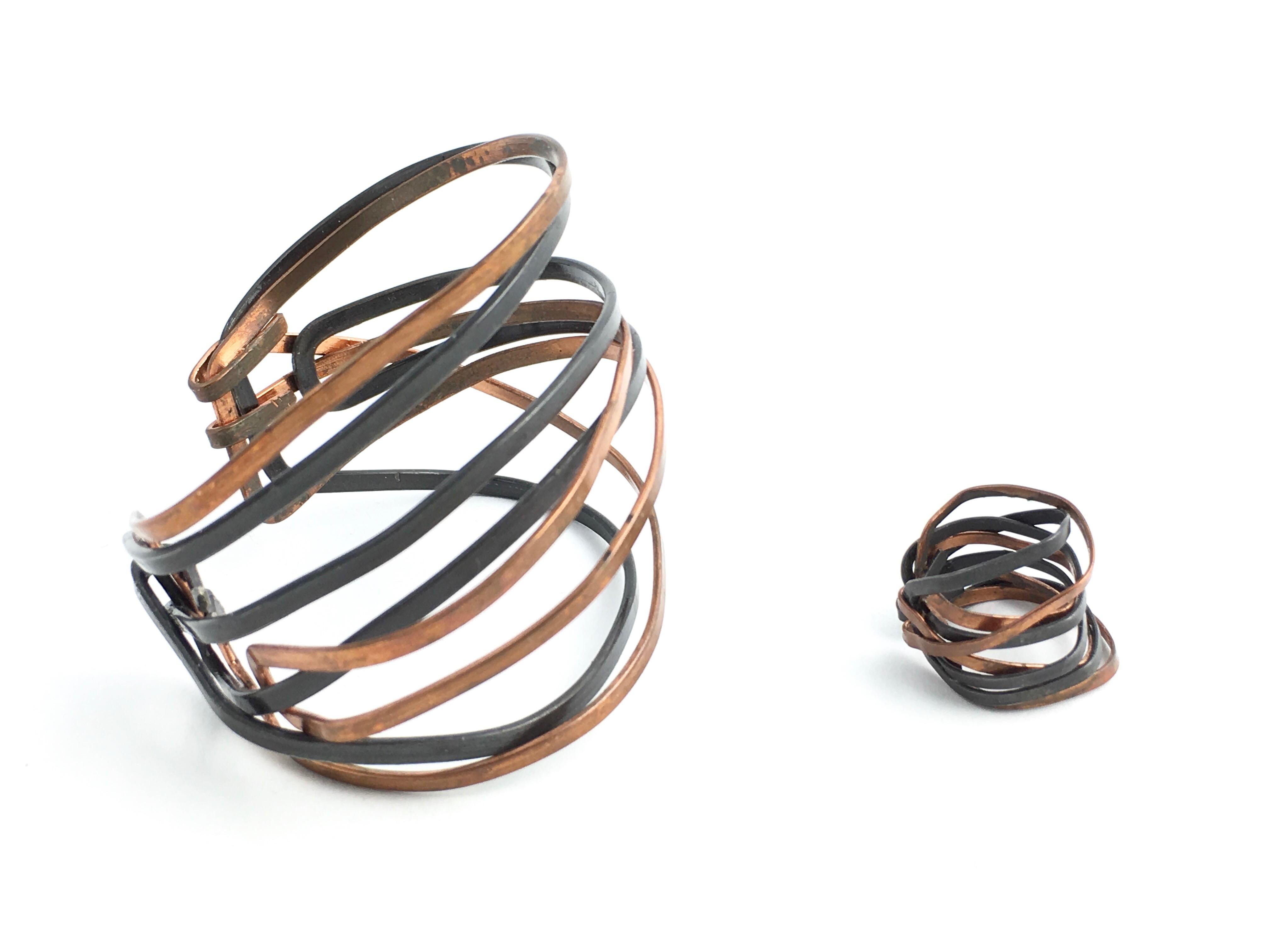 Midzo designed iron & copper cuff bracelet & matching ring. Bracelet - 7