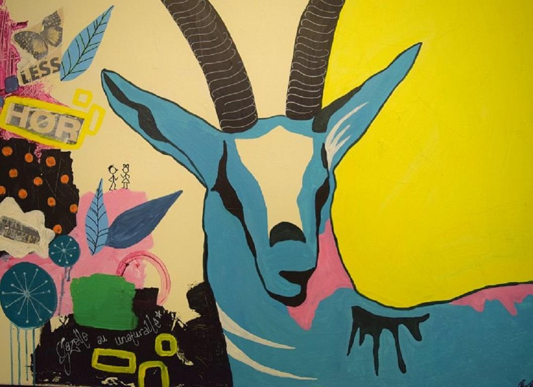 Danois Mie Majgaard, artiste danois, technique mixte sur toile, « Gazelle », 2013 en vente