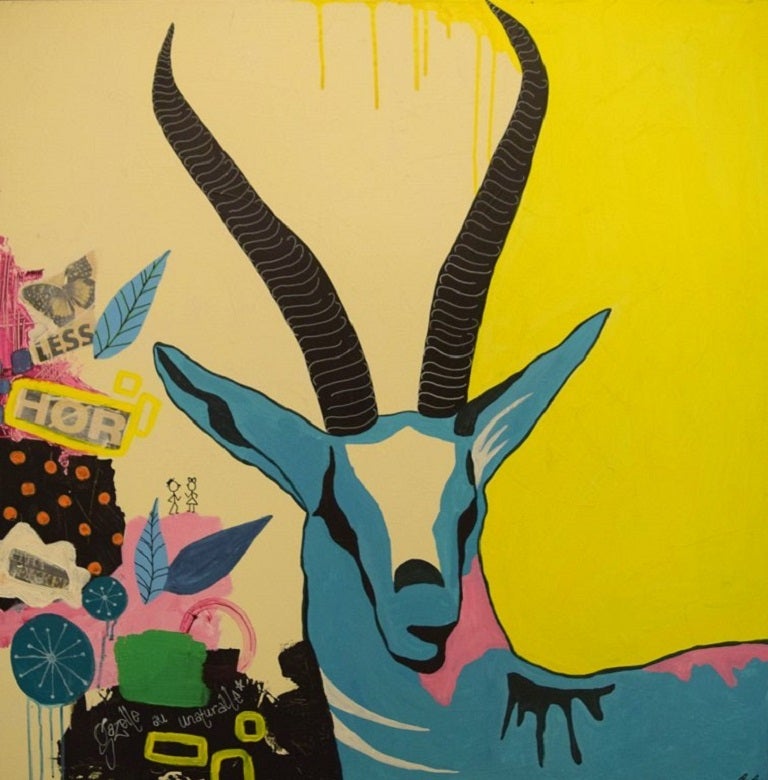 Mie Majgaard, Danish Artist, Mixed Media on Canvas, "Gazelle", 2013 For Sale