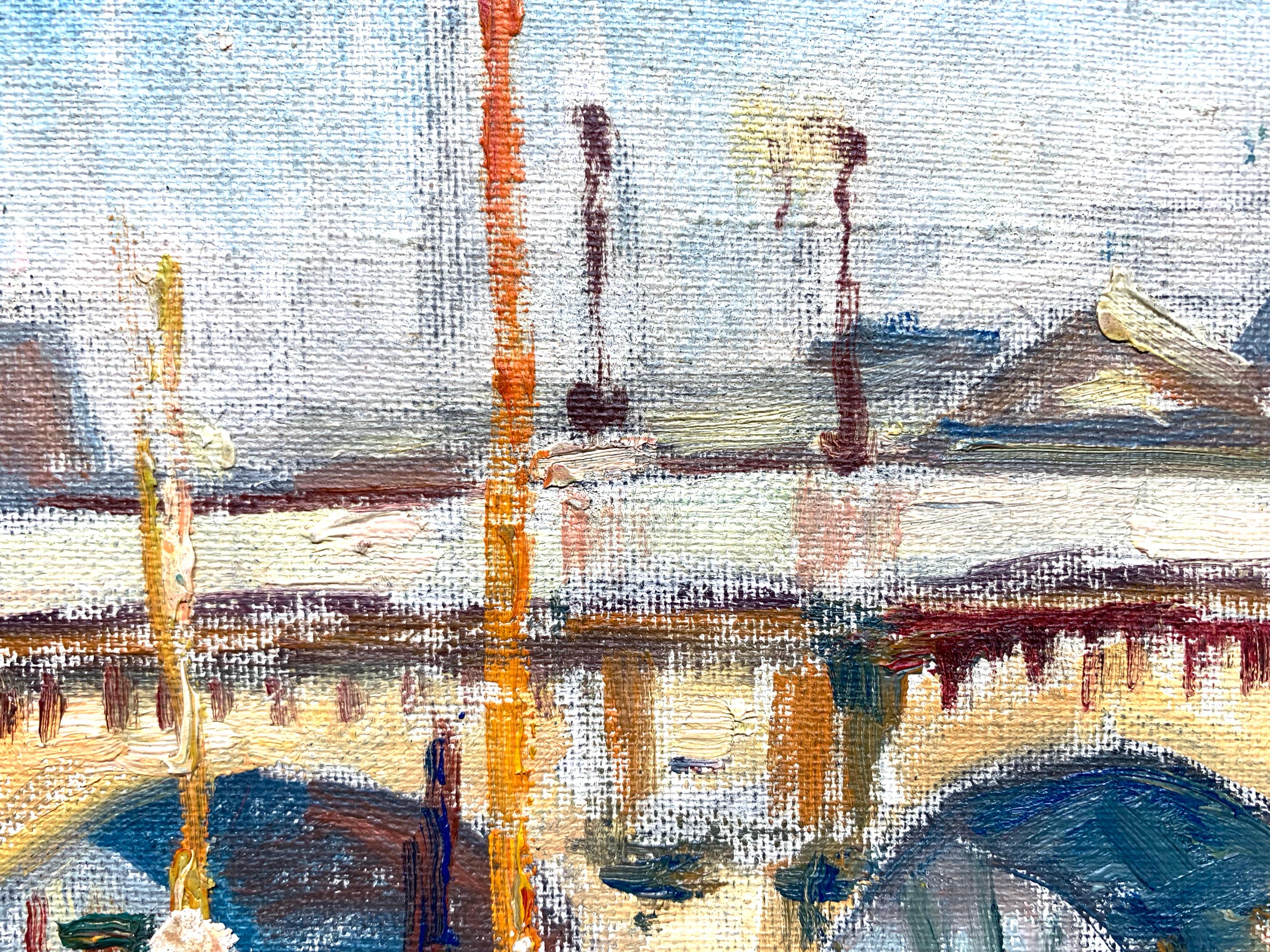 Pont Neuf Paris Frankreich (Doppelseitiges Gemälde Stadtlandschaft/ Landschaft) (Beige), Landscape Painting, von Mieczyslaw Lurczynski
