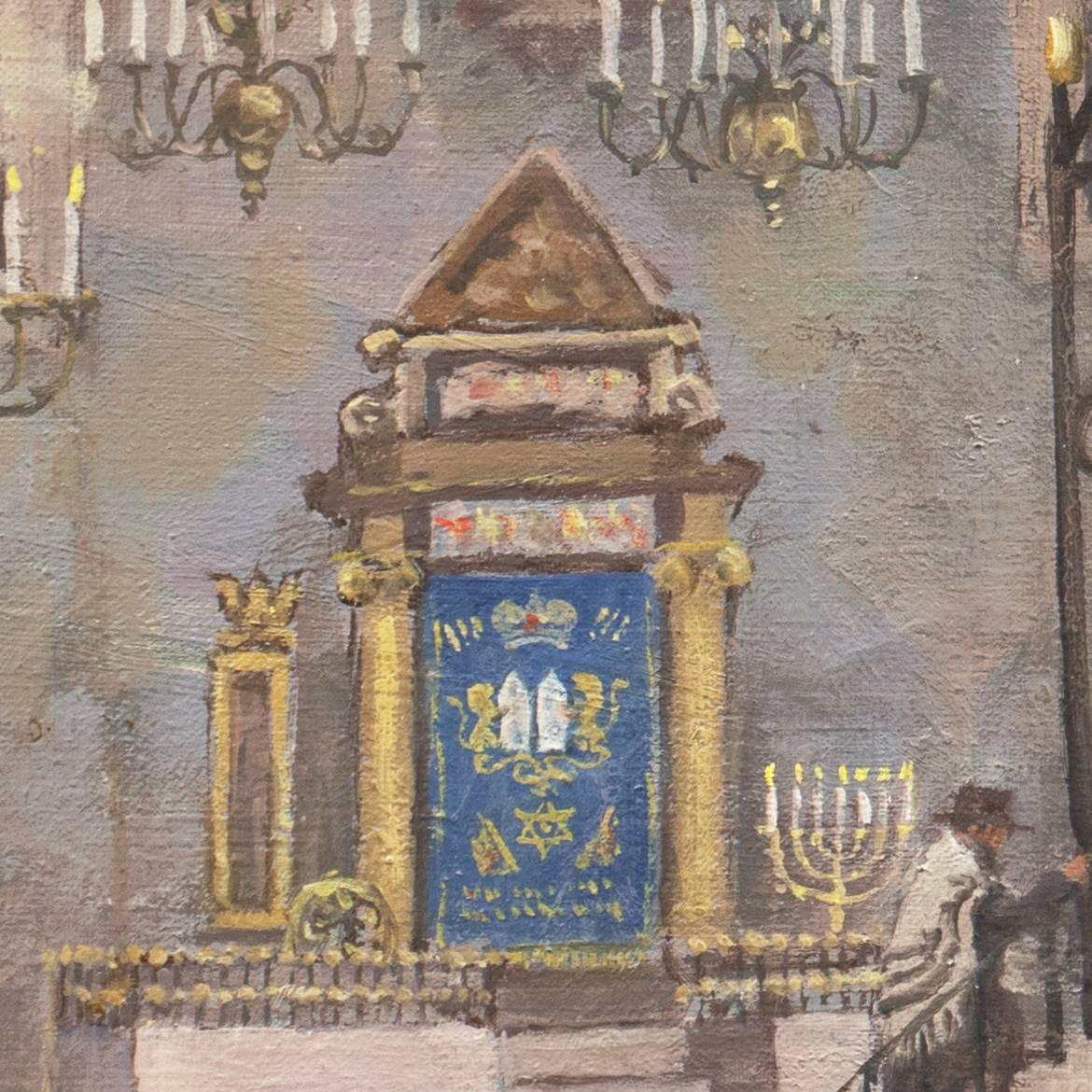 Innenraum der Synagoge mit Rabbiner