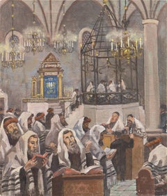 Innenraum der Synagoge mit Rabbiner", Polnisch-Orthodoxe Judaica, Israel, Pentateuch