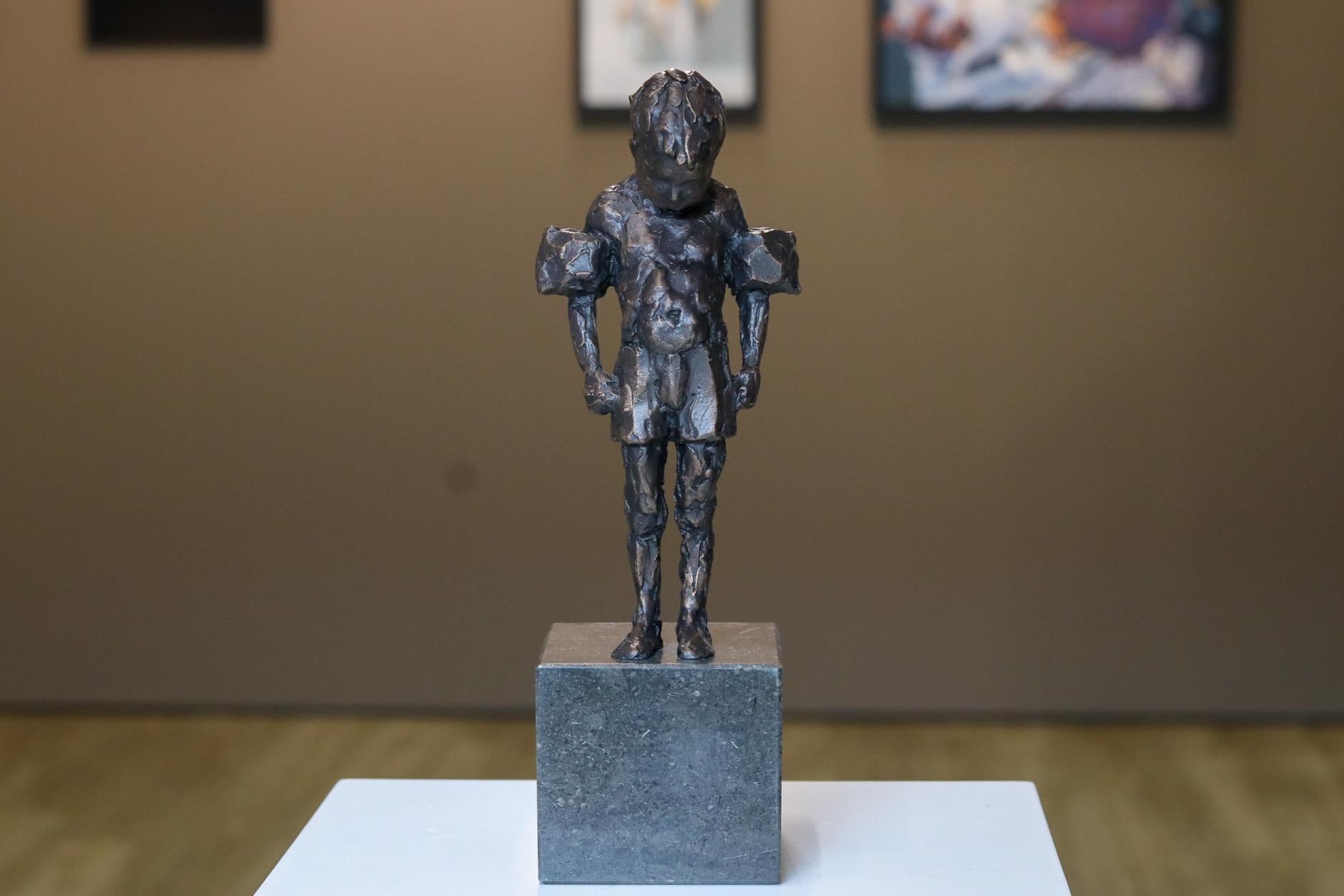 Swimming Lessons - 21st Century Contemporary Bronze Sculpture of a Little Boy - Gold Figurative Sculpture by Mieke Heitling