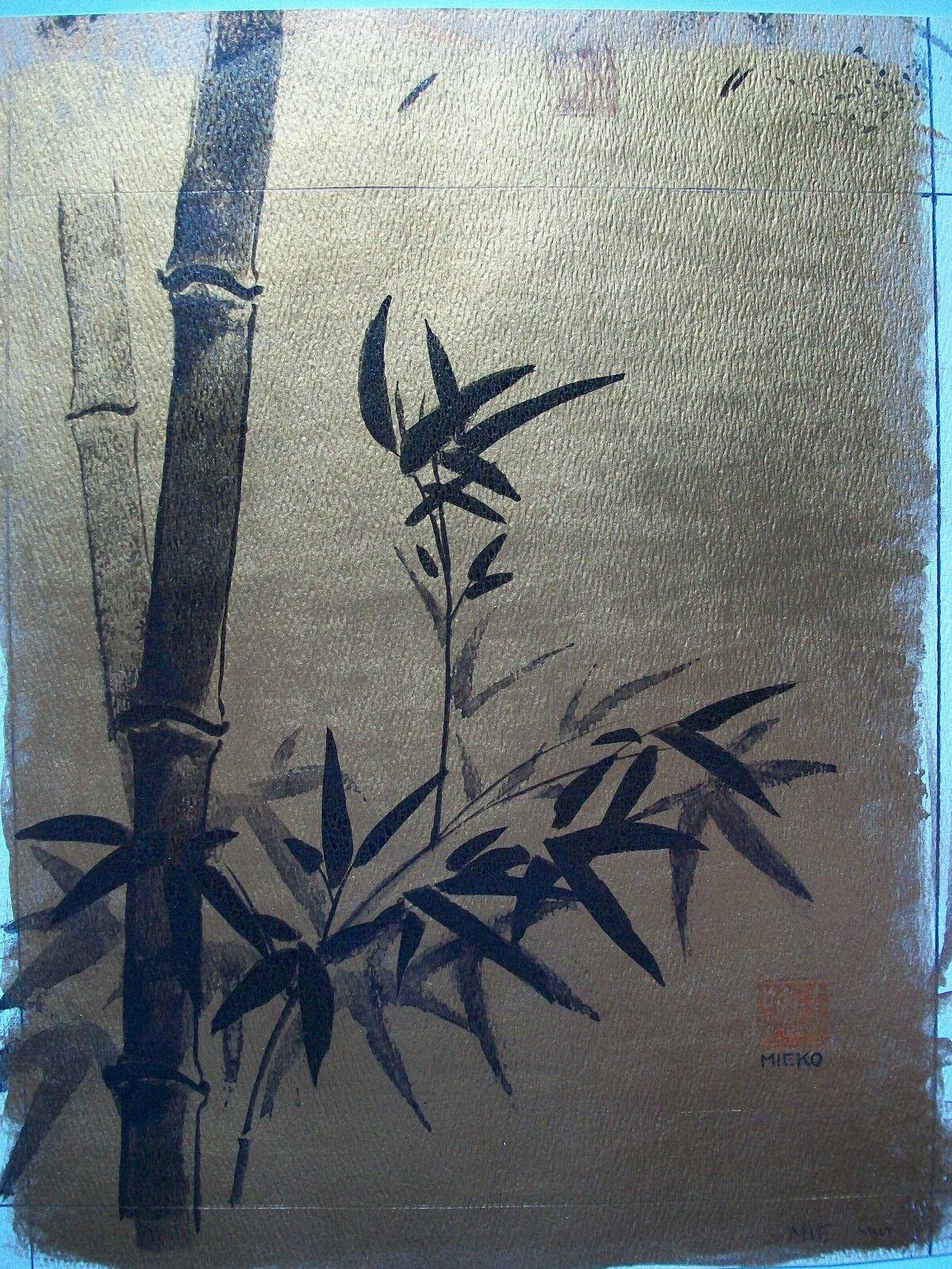 MIEKO - Vintage Asian Style Gemälde auf Papier - Signiert - Japan - Ende 20 Jh. (Japanisch) im Angebot