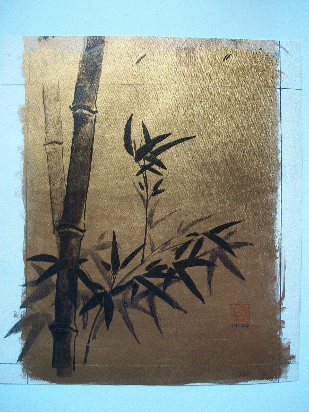 Gilt MIEKO - Vintage Asian Style Painting on Paper - Signed - Japan - Late 20th C. For Sale