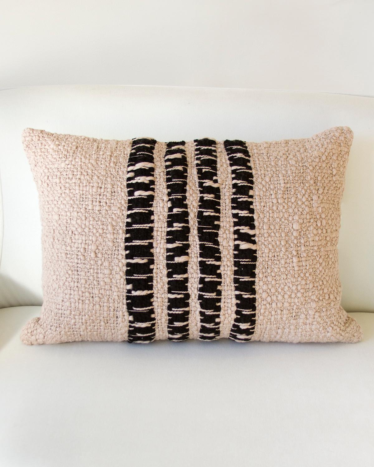 Organic Modern Miel Beige Open Weave Soft Cotton Throw Pillow - Handmade For Sale