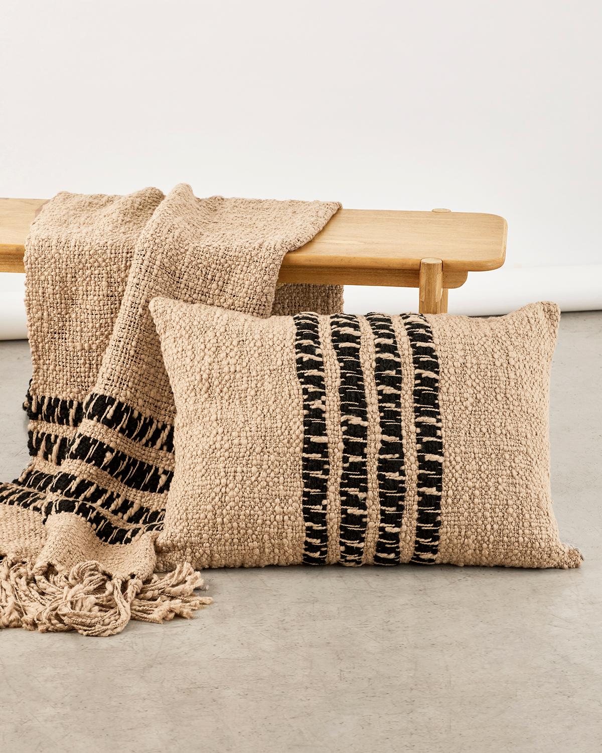 Rustic Miel Beige Textured Cotton Throw Blanket - Handmade For Sale