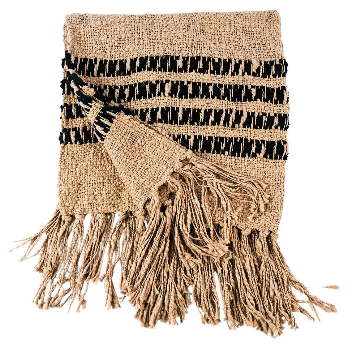 Miel Beige Textured Cotton Throw Blanket - Handmade For Sale
