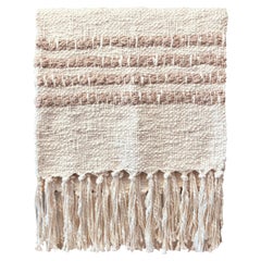 Miel White and Beige Textured Cotton Throw Blanket - Handmade