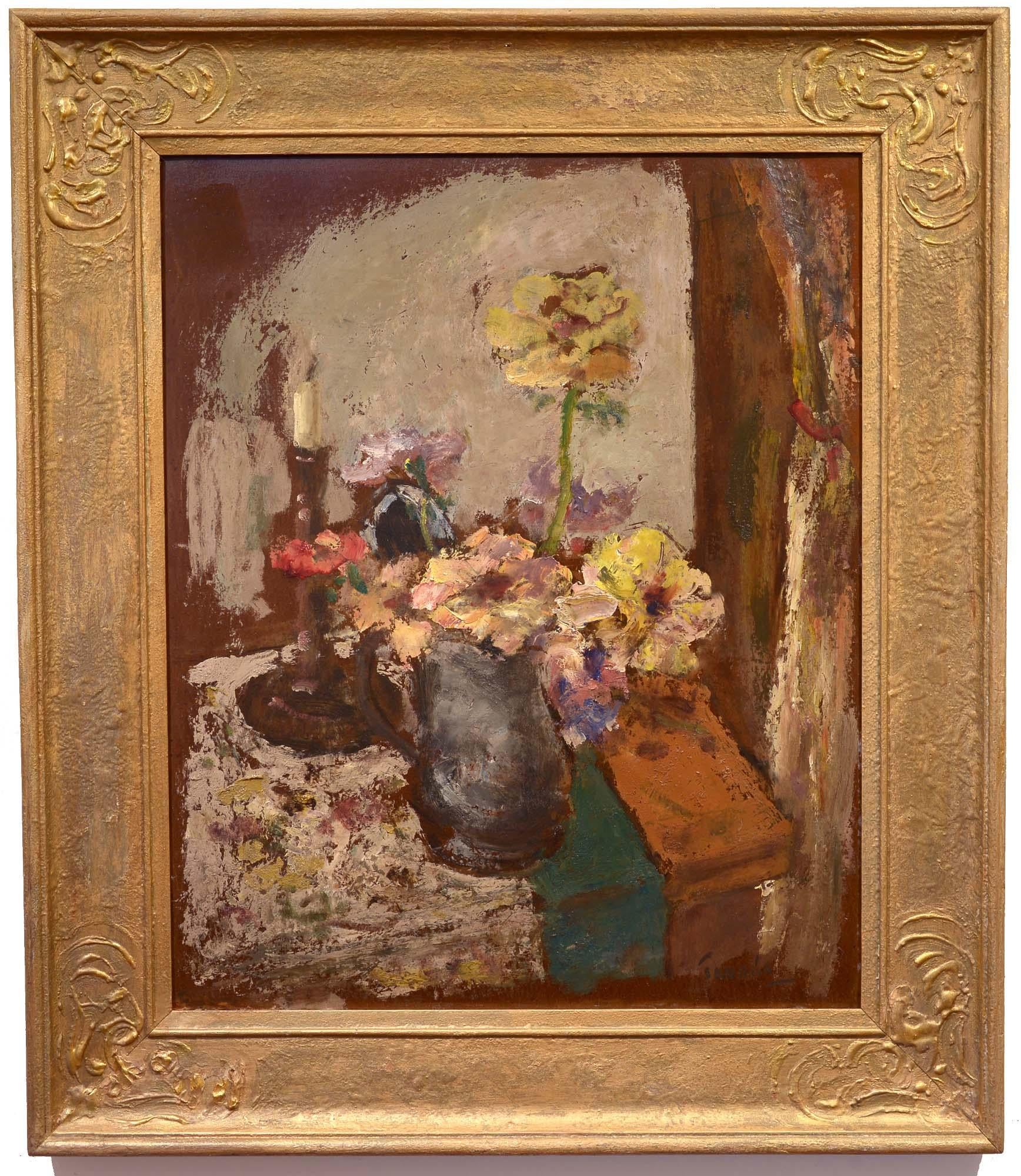Tisch-Stillleben, Japanisch, 20. Jahrhundert, Impressionismus, Öl – Painting von Miematsu Tanabe