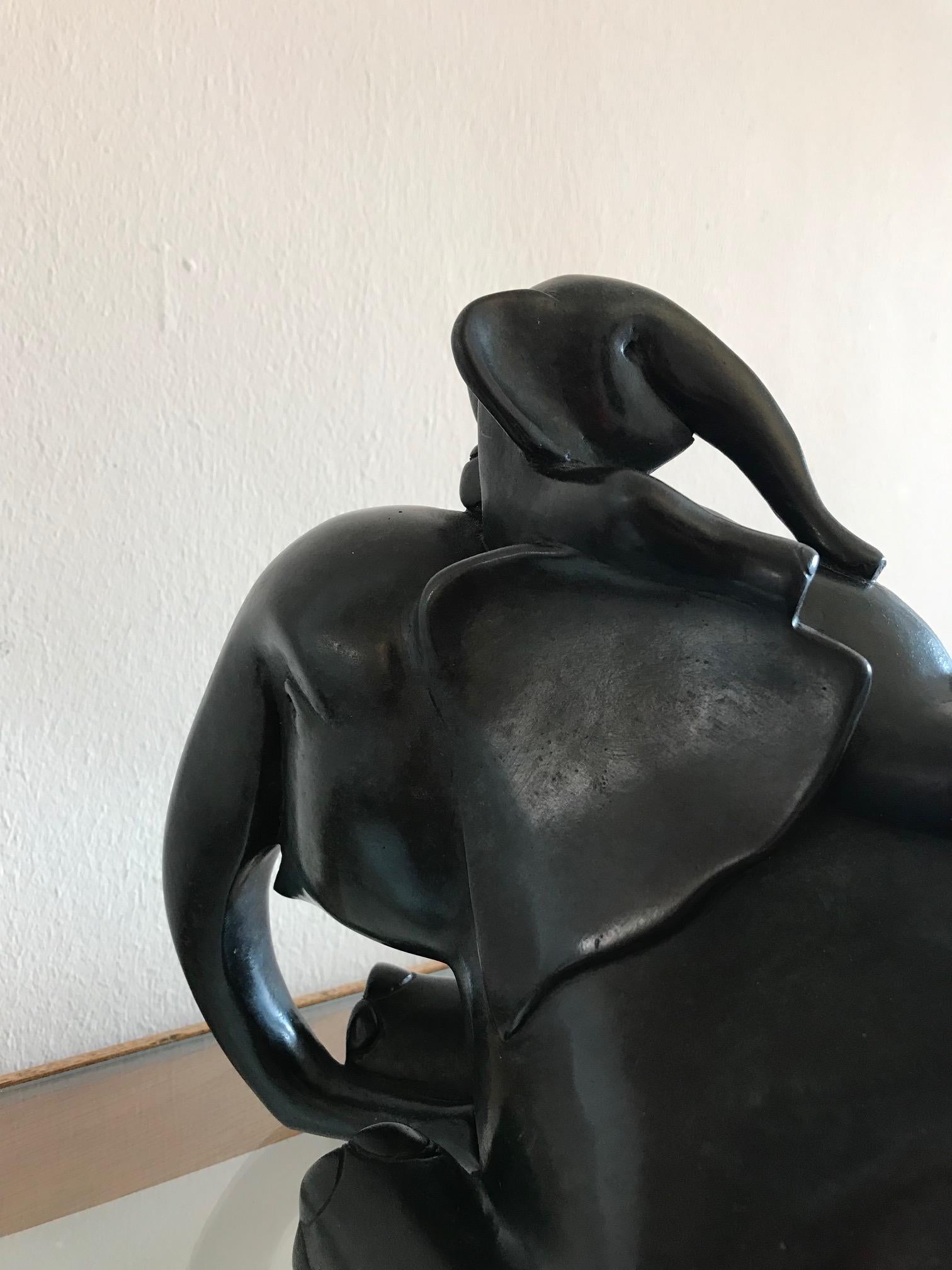 ''Between the Ears'', Contemporary Bronze Sculpture of Mother and Baby Elephant For Sale 3