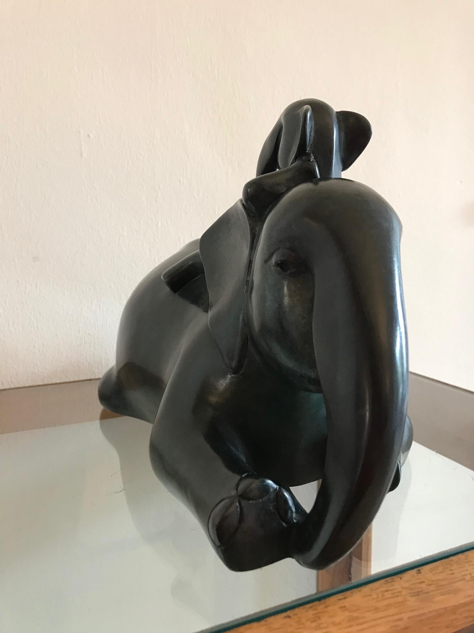 ''Between the Ears'', Contemporary Bronze Sculpture of Mother and Baby Elephant For Sale 5