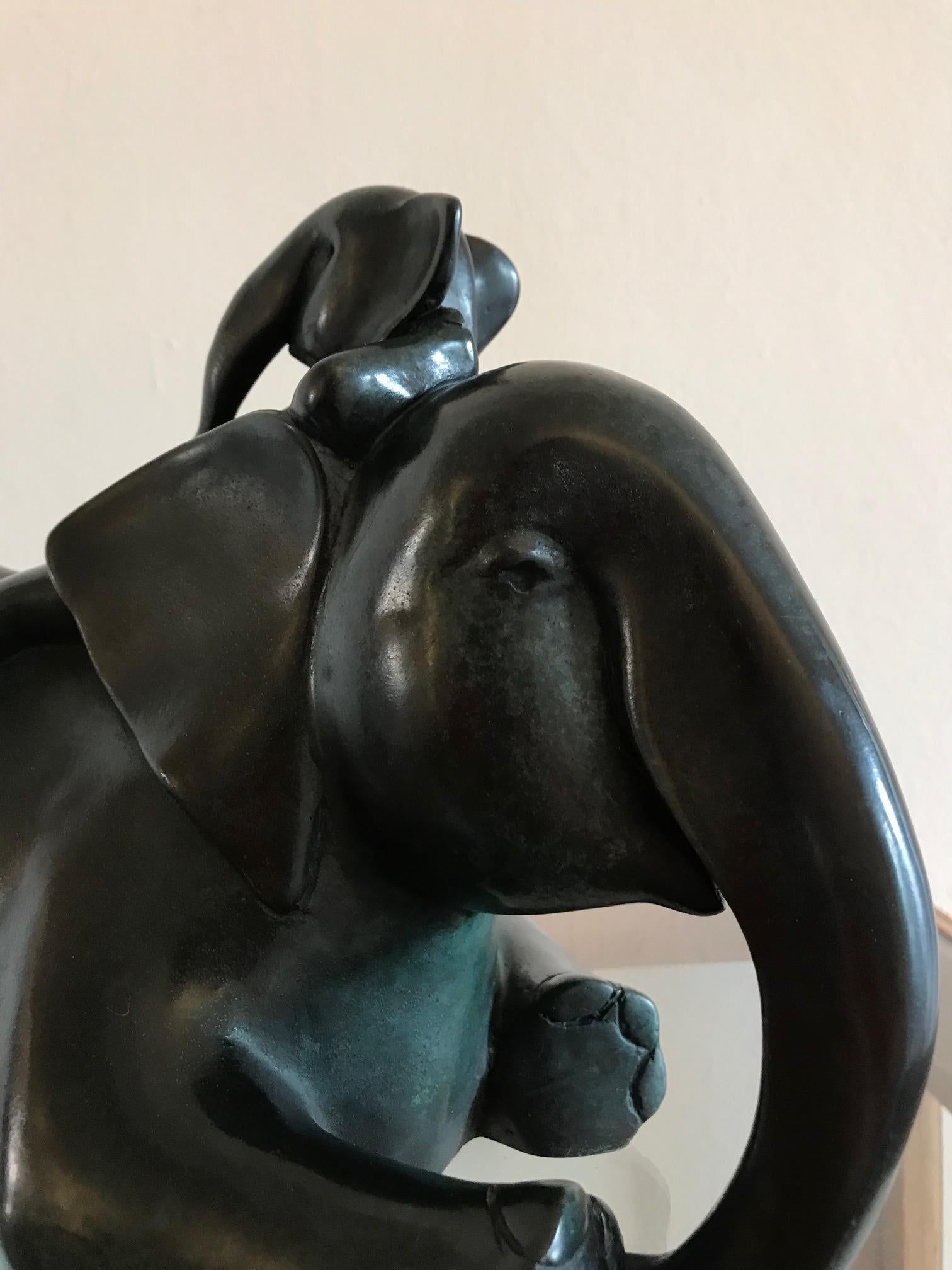 ''Between the Ears'', Contemporary Bronze Sculpture of Mother and Baby Elephant For Sale 6
