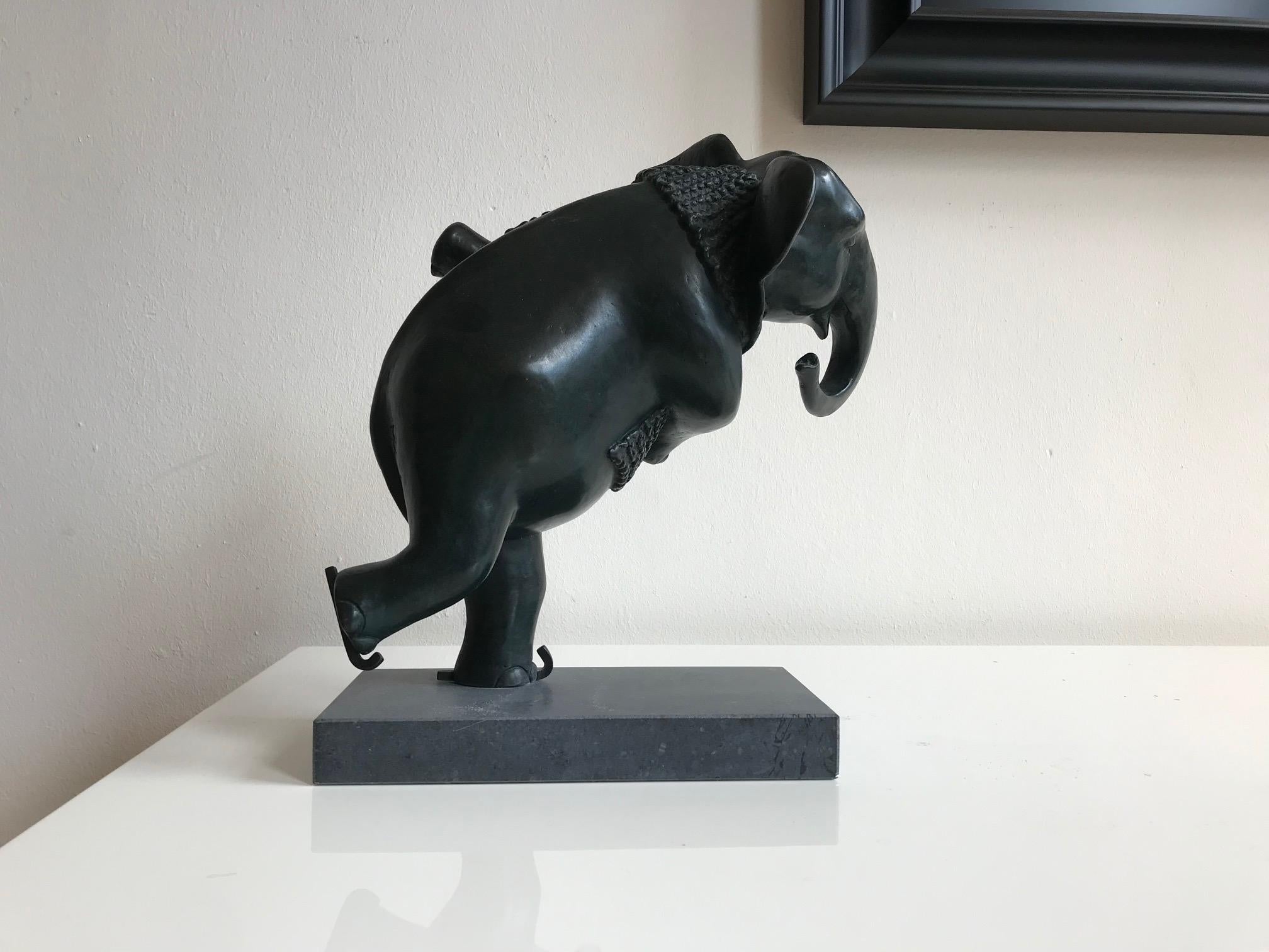 ''Ice Skating Elephant'', Contemporary Bronze Sculpture Portrait of an Elephant 7