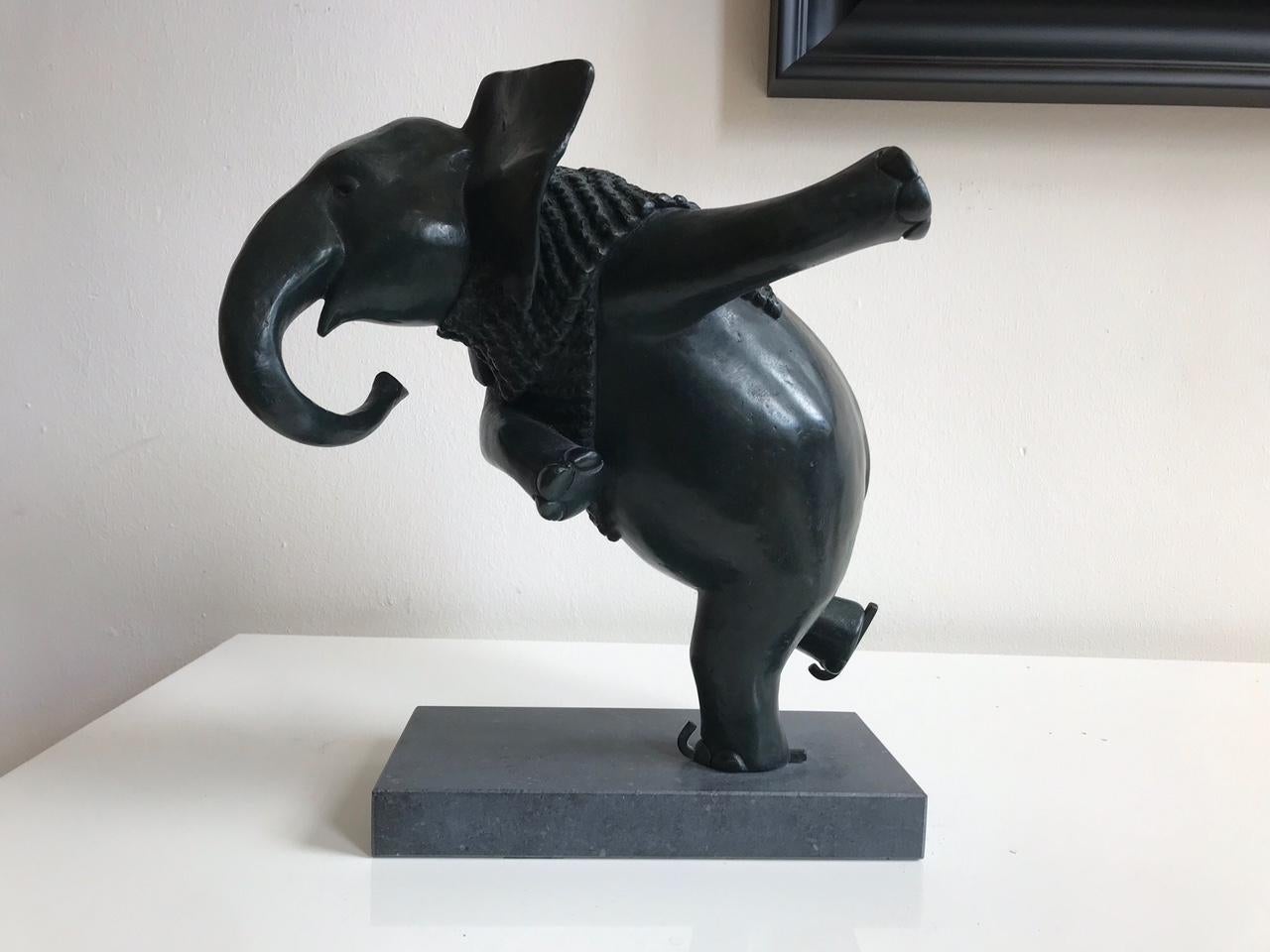 ''Ice Skating Elephant'', Contemporary Bronze Sculpture Portrait of an Elephant 2