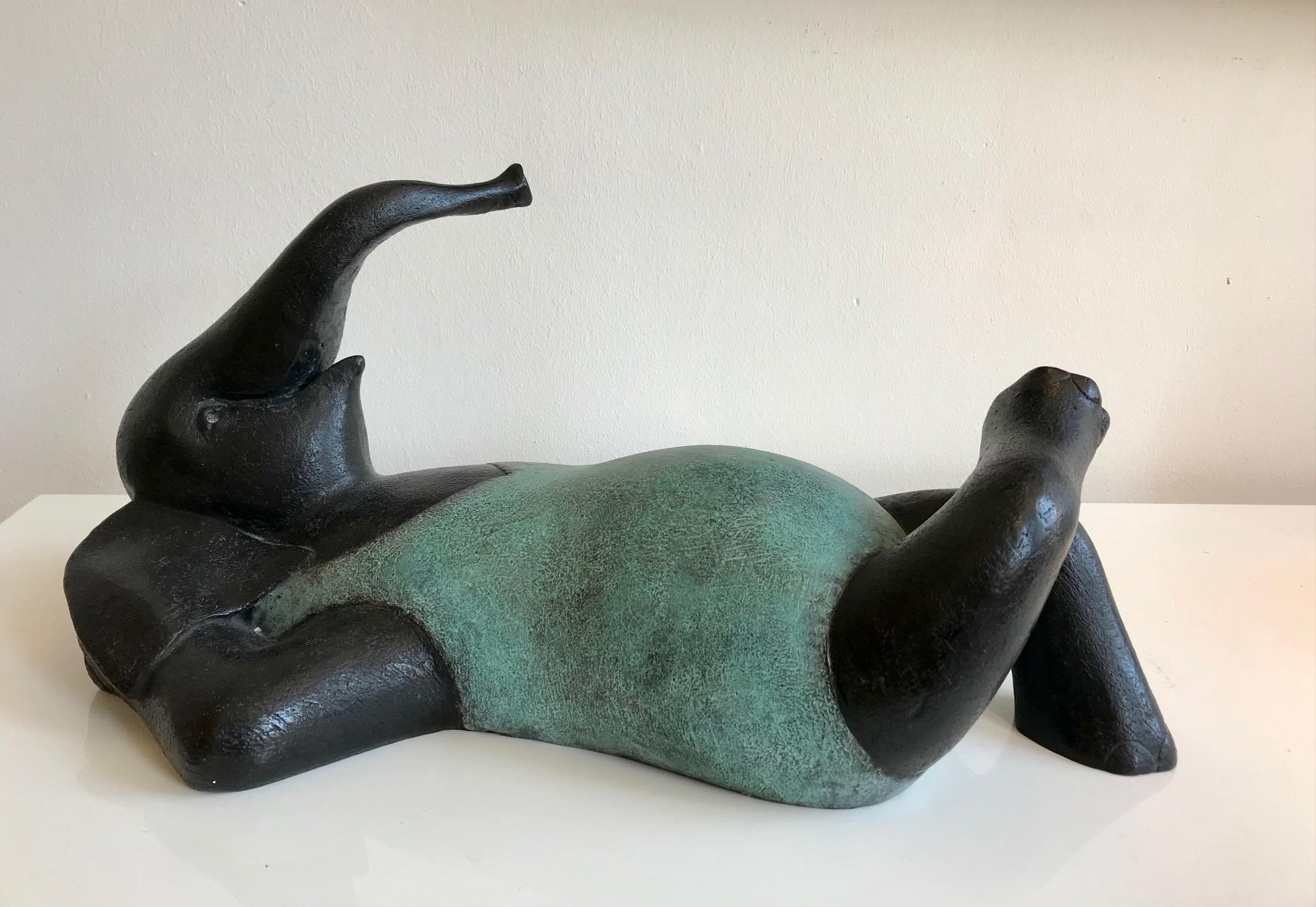 ''In The Sun'', Contemporary Bronze Sculpture of an Elephant Sunbathing For Sale 1