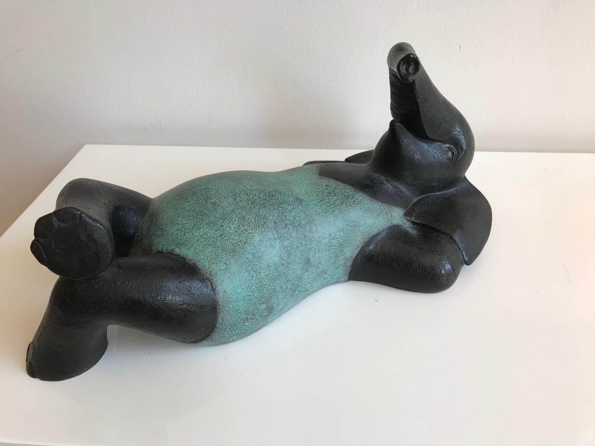 ''In The Sun'', Contemporary Bronze Sculpture of an Elephant Sunbathing For Sale 2